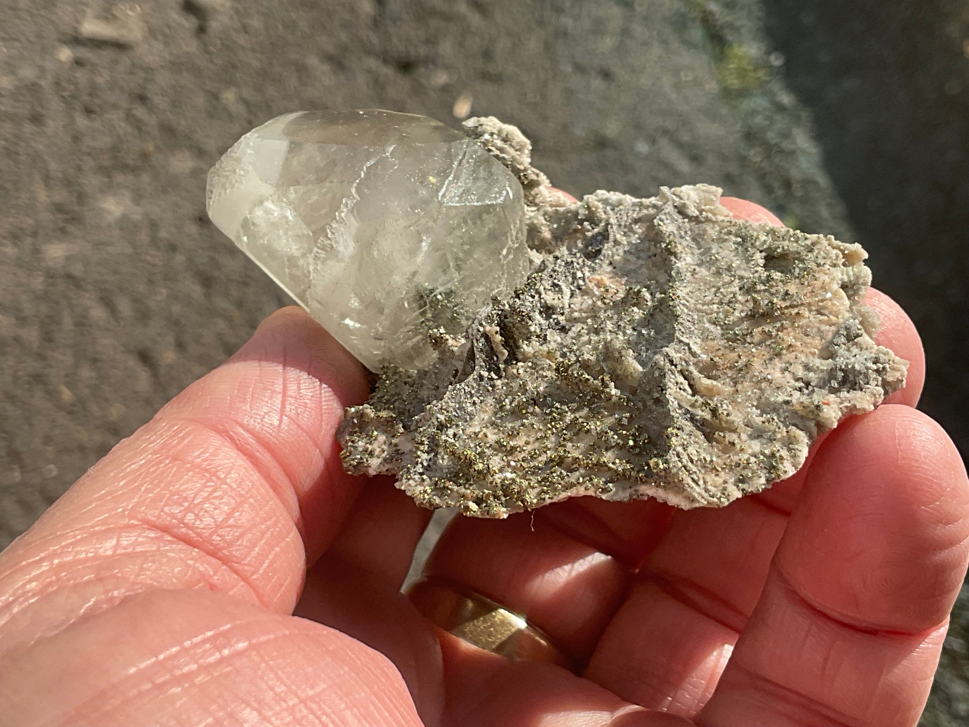 56g Large Diamond Calcite on Pyrite/Chalcedony on Druzy Quartz Matrix Specimen 2B from Fujian,China