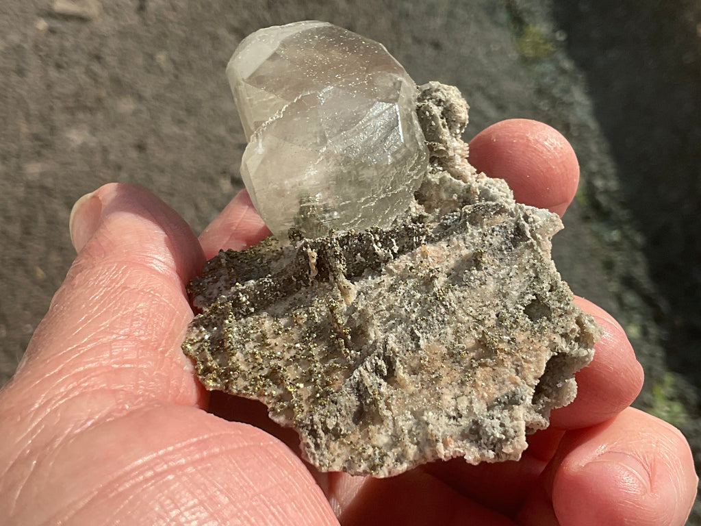 56g Large Diamond Calcite on Pyrite/Chalcedony on Druzy Quartz Matrix Specimen 2B from Fujian,China
