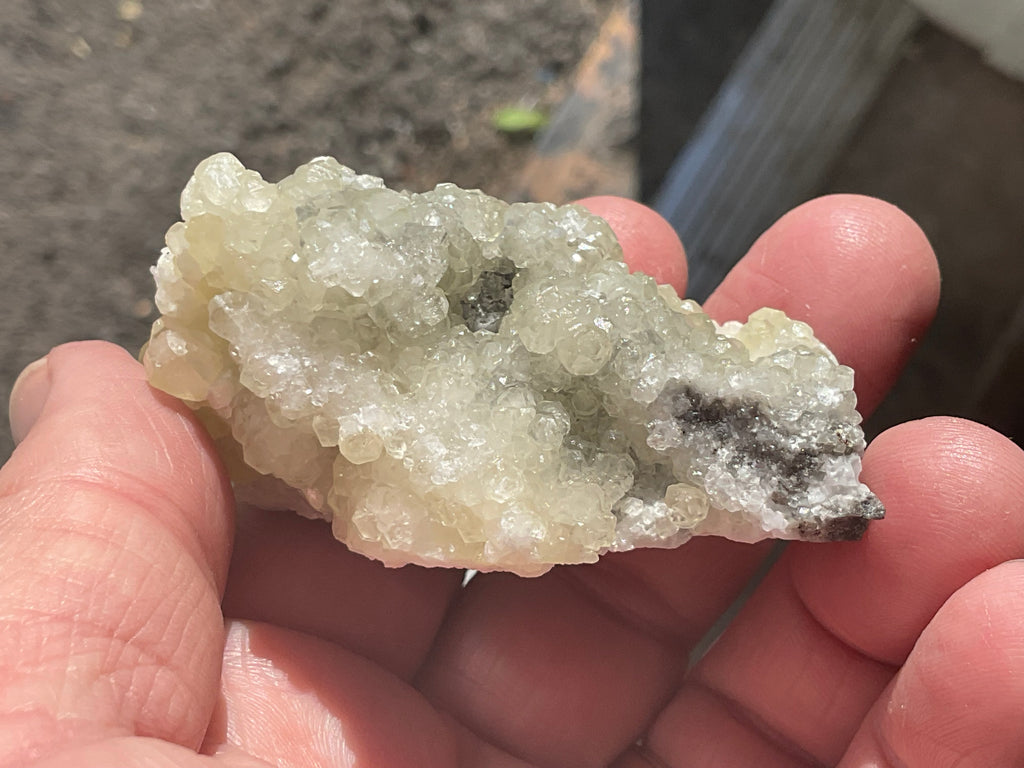 86g Yellow Botryoidal Calcite on Chalcedony on Druzy Quartz Specimen 2A from Guizhou, China