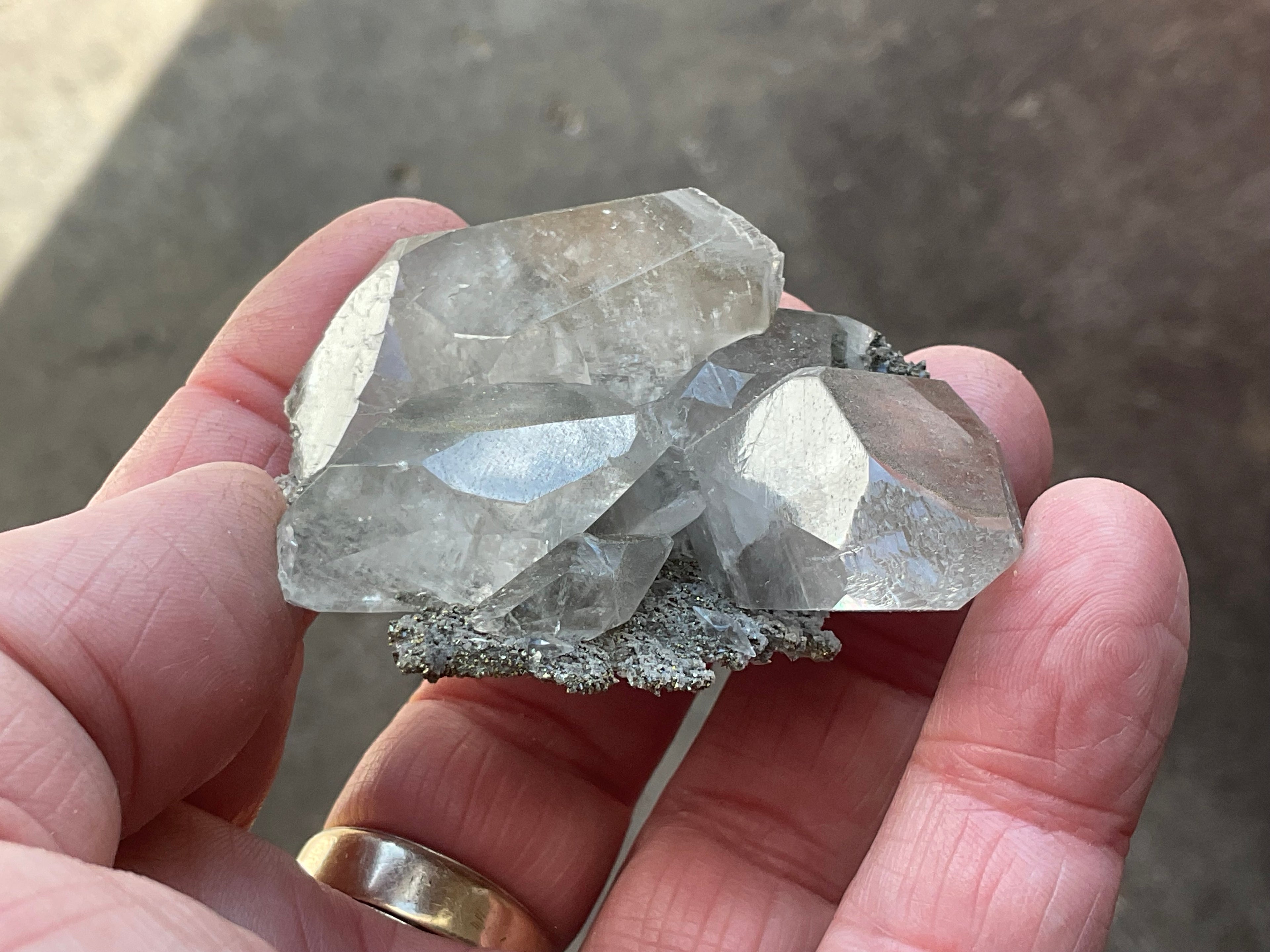 70g Large Diamond Calcite on Pyrite/Chalcedony on Druzy Quartz Matrix Speximen 2C from Fujian, China