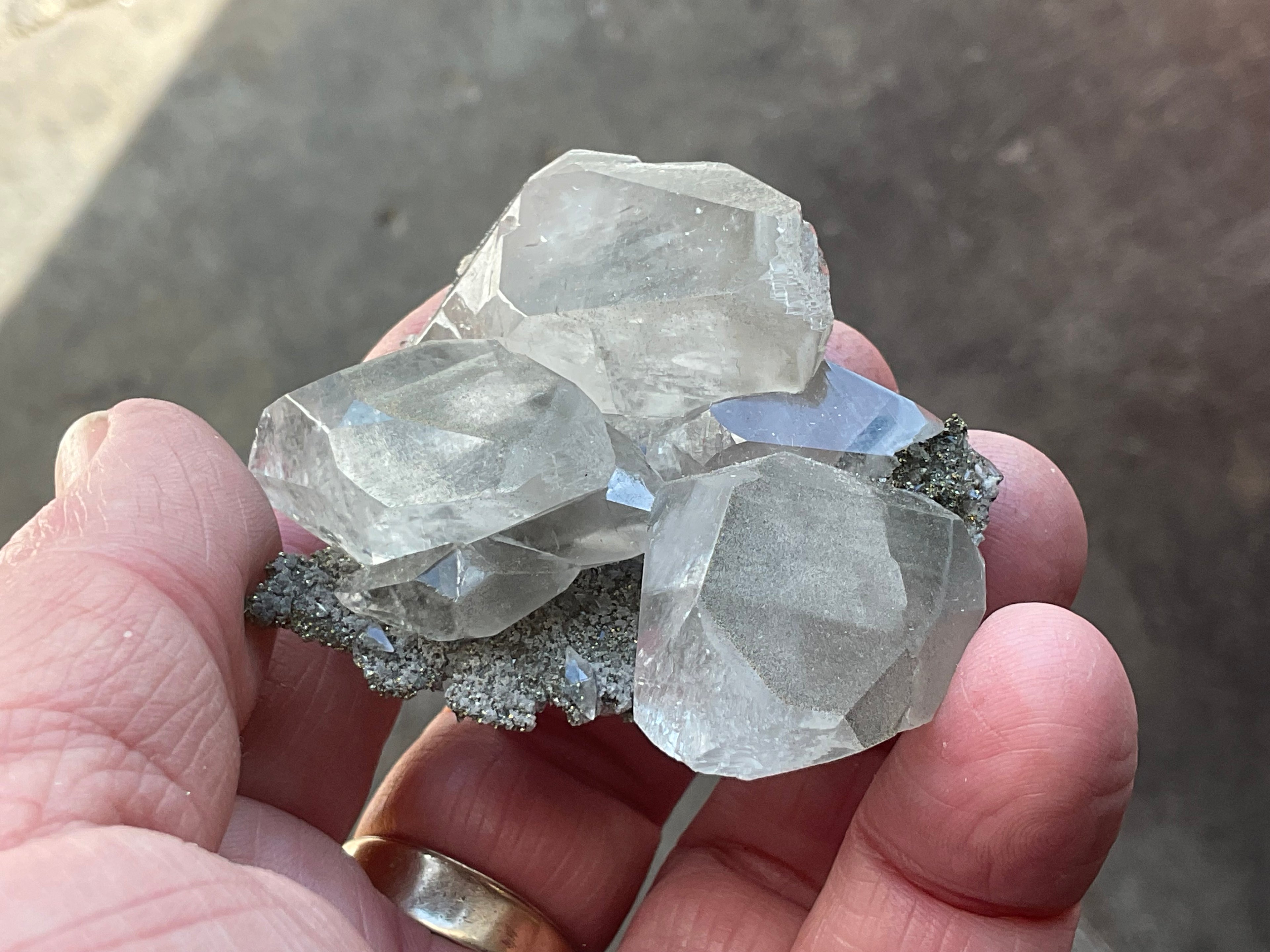 70g Large Diamond Calcite on Pyrite/Chalcedony on Druzy Quartz Matrix Speximen 2C from Fujian, China