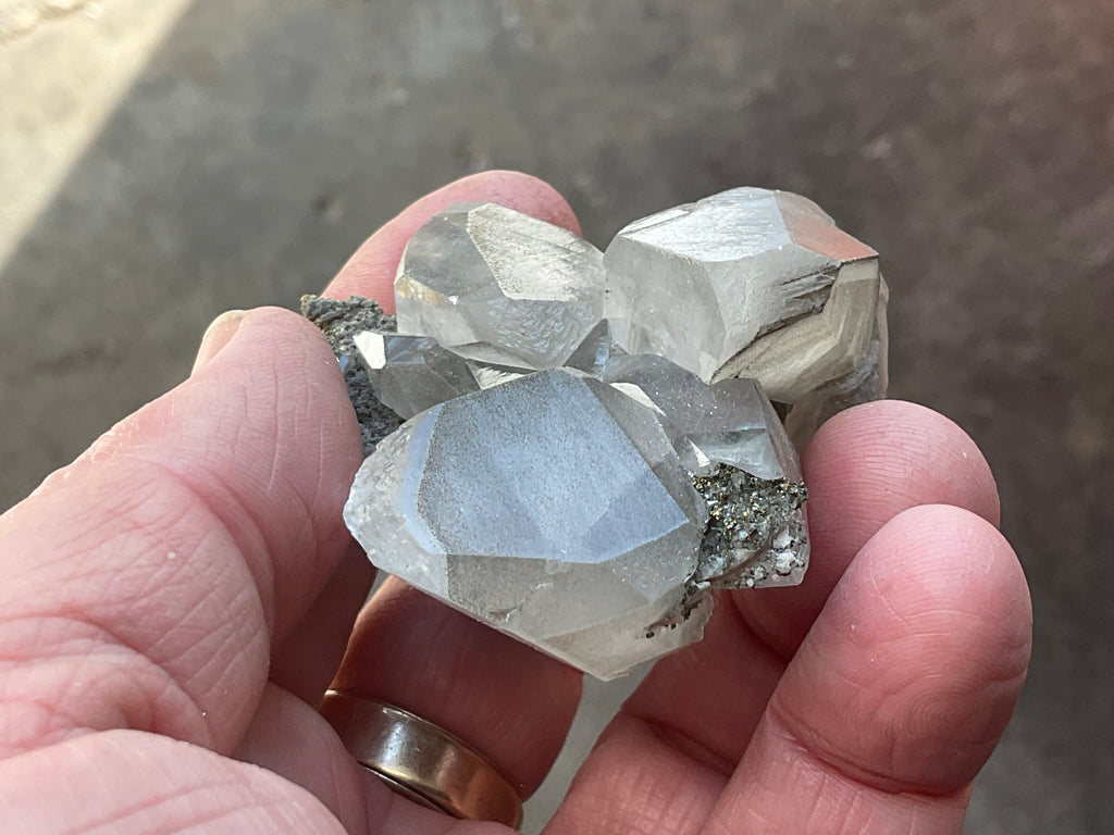 70g Large Diamond Calcite on Pyrite/Chalcedony on Druzy Quartz Matrix Speximen 2C from Fujian, China