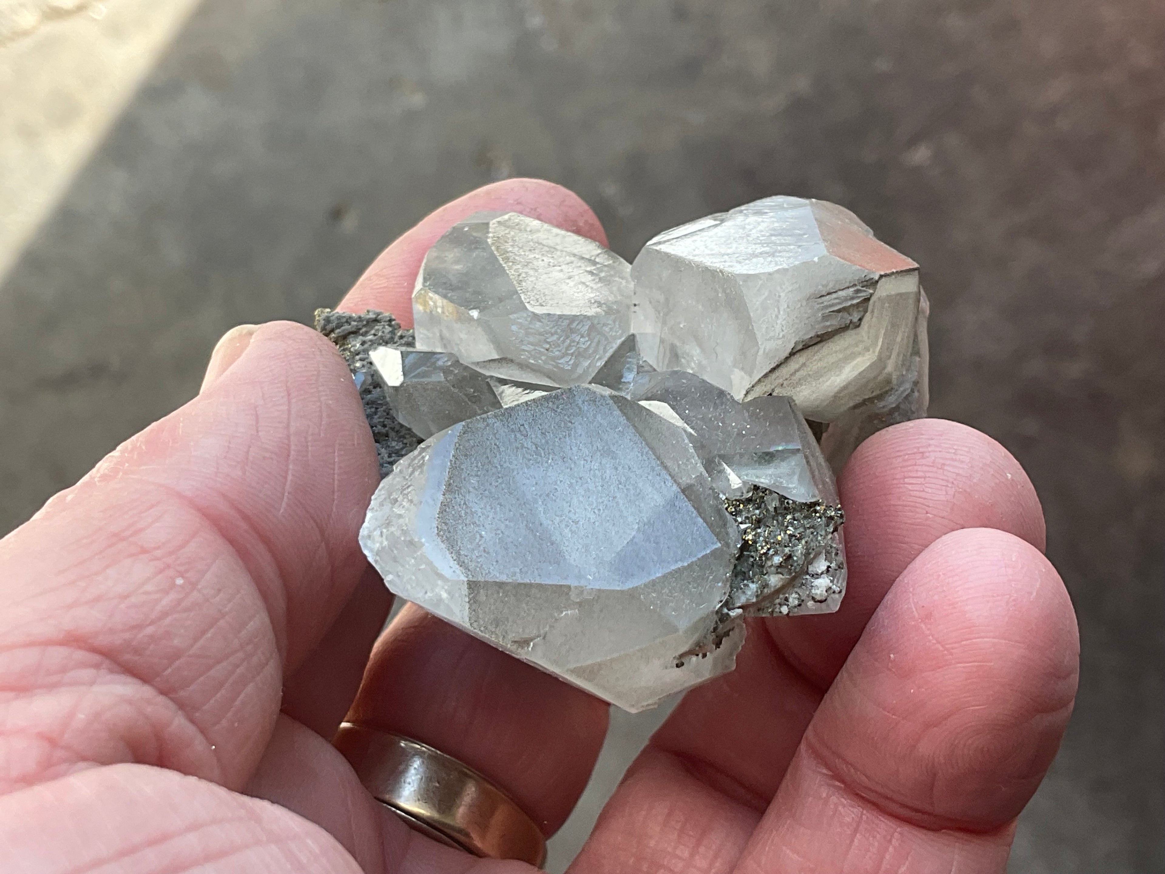 70g Large Diamond Calcite on Pyrite/Chalcedony on Druzy Quartz Matrix Speximen 2C from Fujian, China
