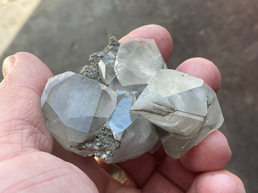 70g Large Diamond Calcite on Pyrite/Chalcedony on Druzy Quartz Matrix Speximen 2C from Fujian, China