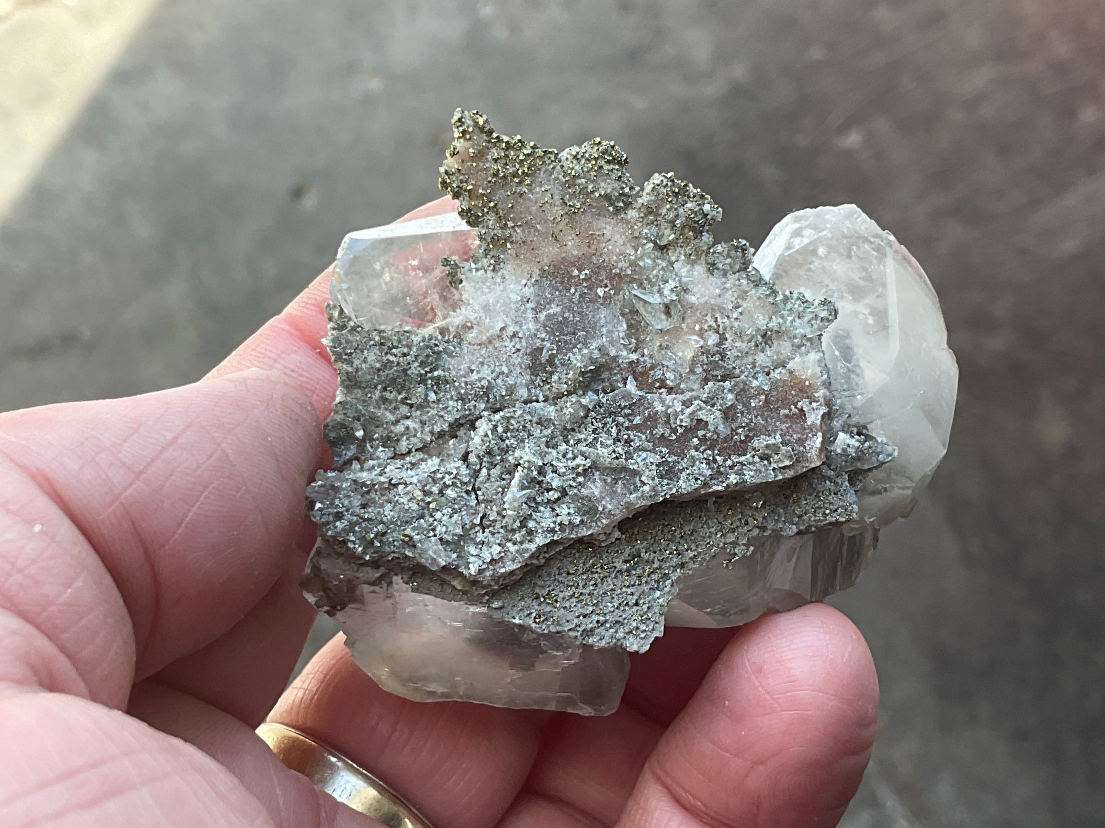 70g Large Diamond Calcite on Pyrite/Chalcedony on Druzy Quartz Matrix Speximen 2C from Fujian, China