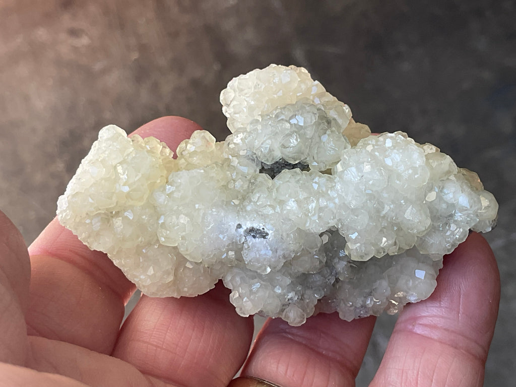 96g Yellow Botryoidal Calcite on Chalcedony on Druzy Quartz Specimen 2B from Guizhou, China
