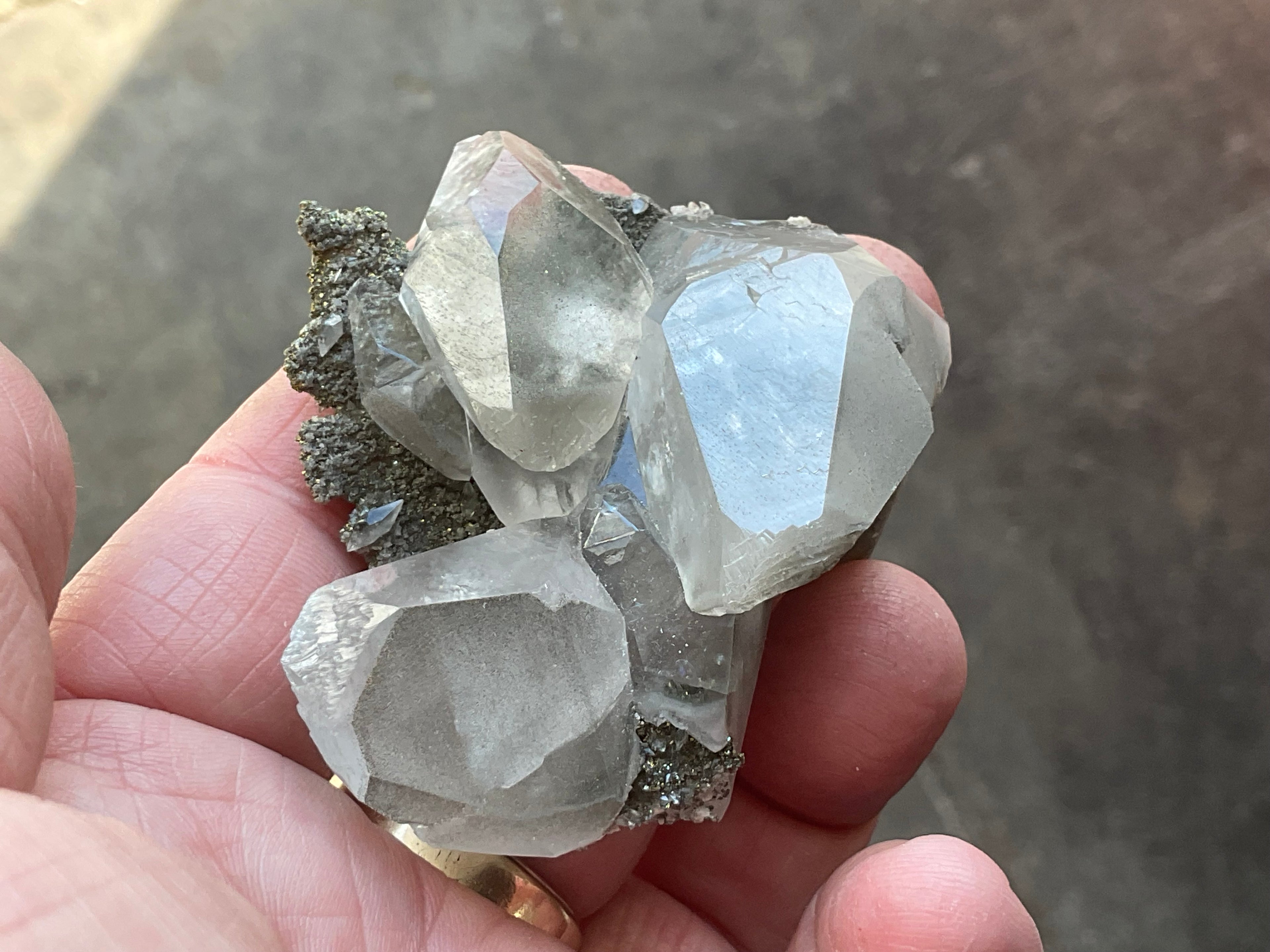 70g Large Diamond Calcite on Pyrite/Chalcedony on Druzy Quartz Matrix Speximen 2C from Fujian, China