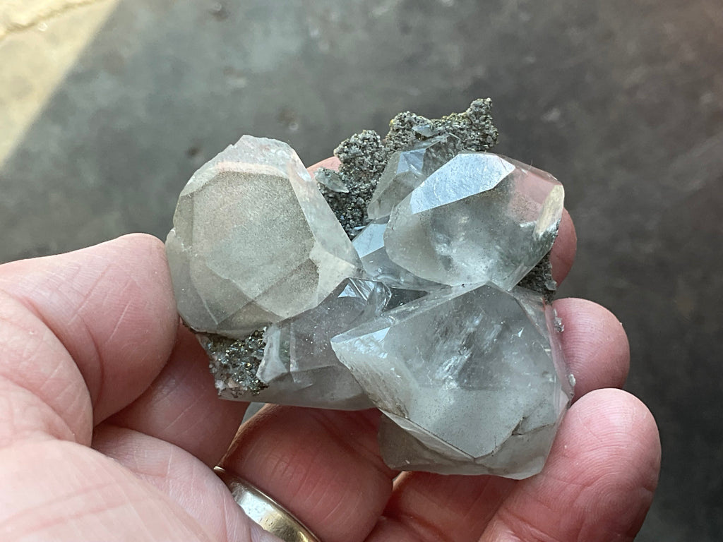 70g Large Diamond Calcite on Pyrite/Chalcedony on Druzy Quartz Matrix Speximen 2C from Fujian, China