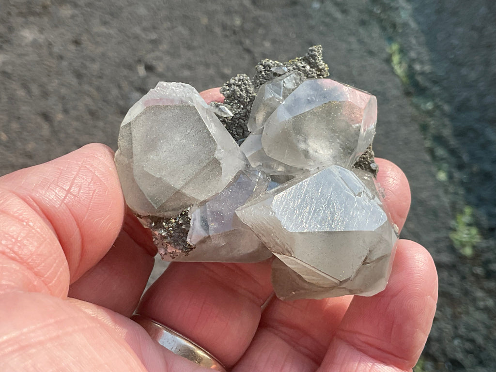 70g Large Diamond Calcite on Pyrite/Chalcedony on Druzy Quartz Matrix Speximen 2C from Fujian, China