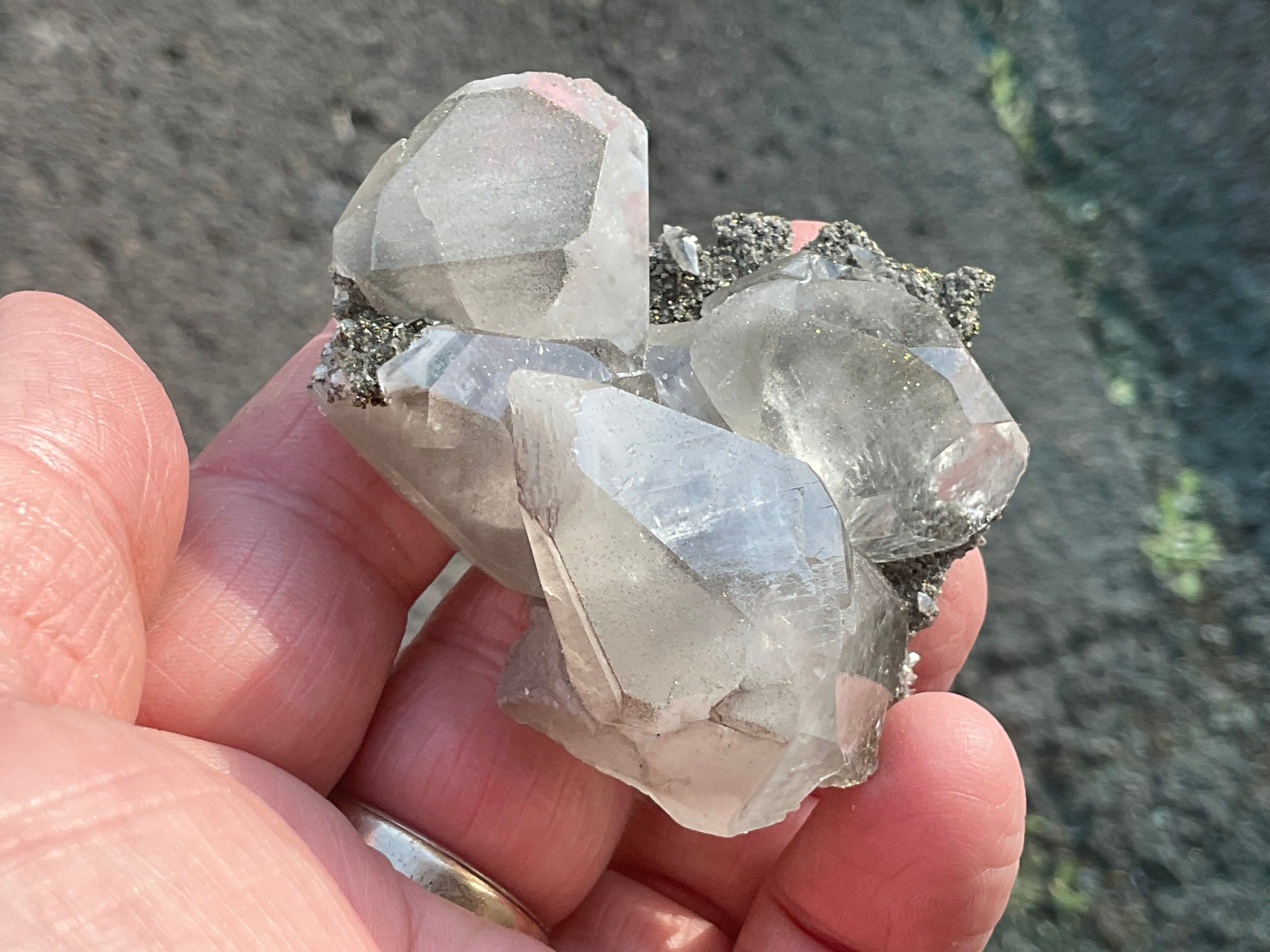 70g Large Diamond Calcite on Pyrite/Chalcedony on Druzy Quartz Matrix Speximen 2C from Fujian, China