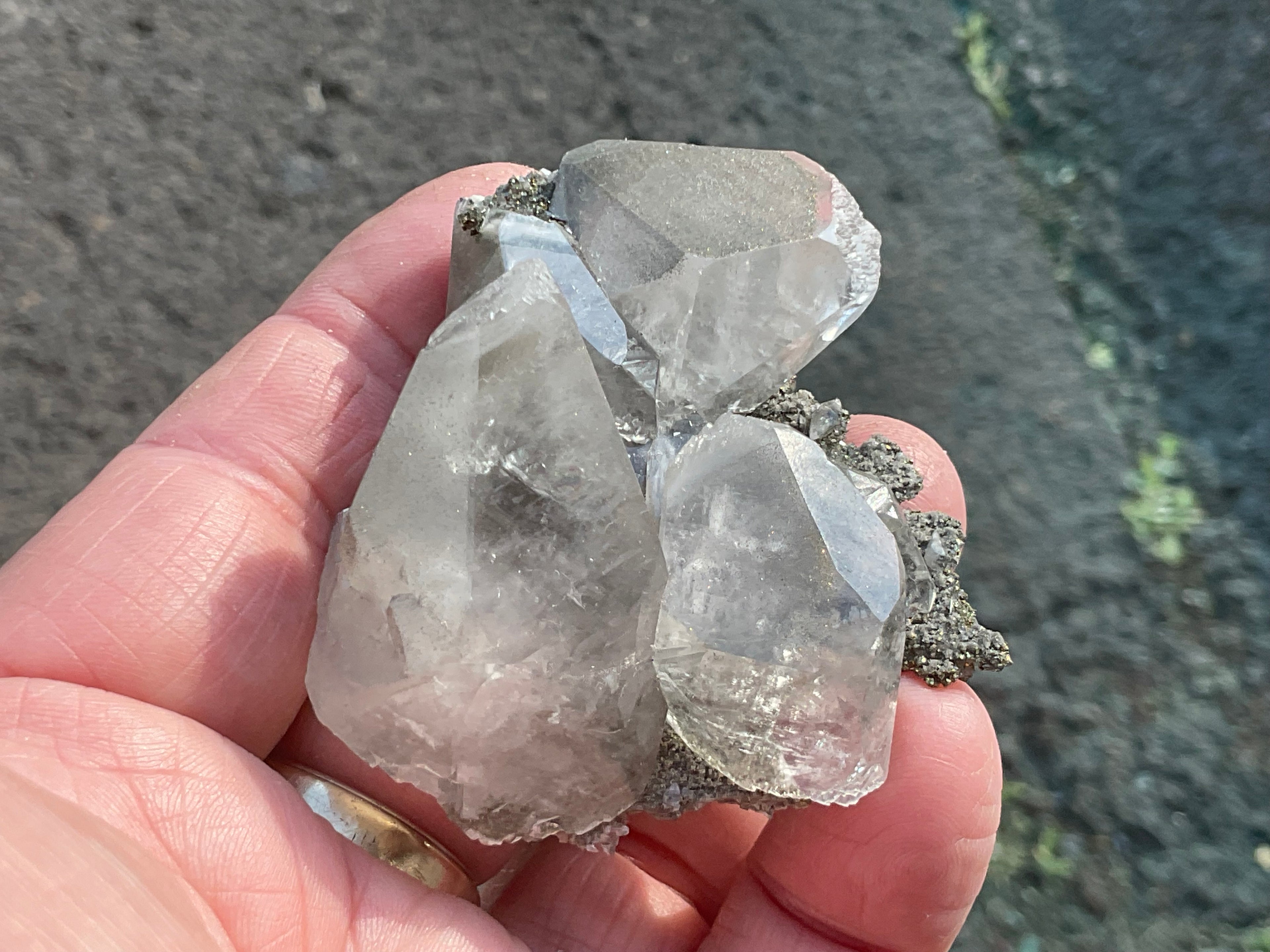 70g Large Diamond Calcite on Pyrite/Chalcedony on Druzy Quartz Matrix Speximen 2C from Fujian, China