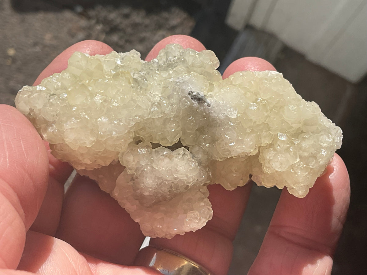 96g Yellow Botryoidal Calcite on Chalcedony on Druzy Quartz Specimen 2B from Guizhou, China