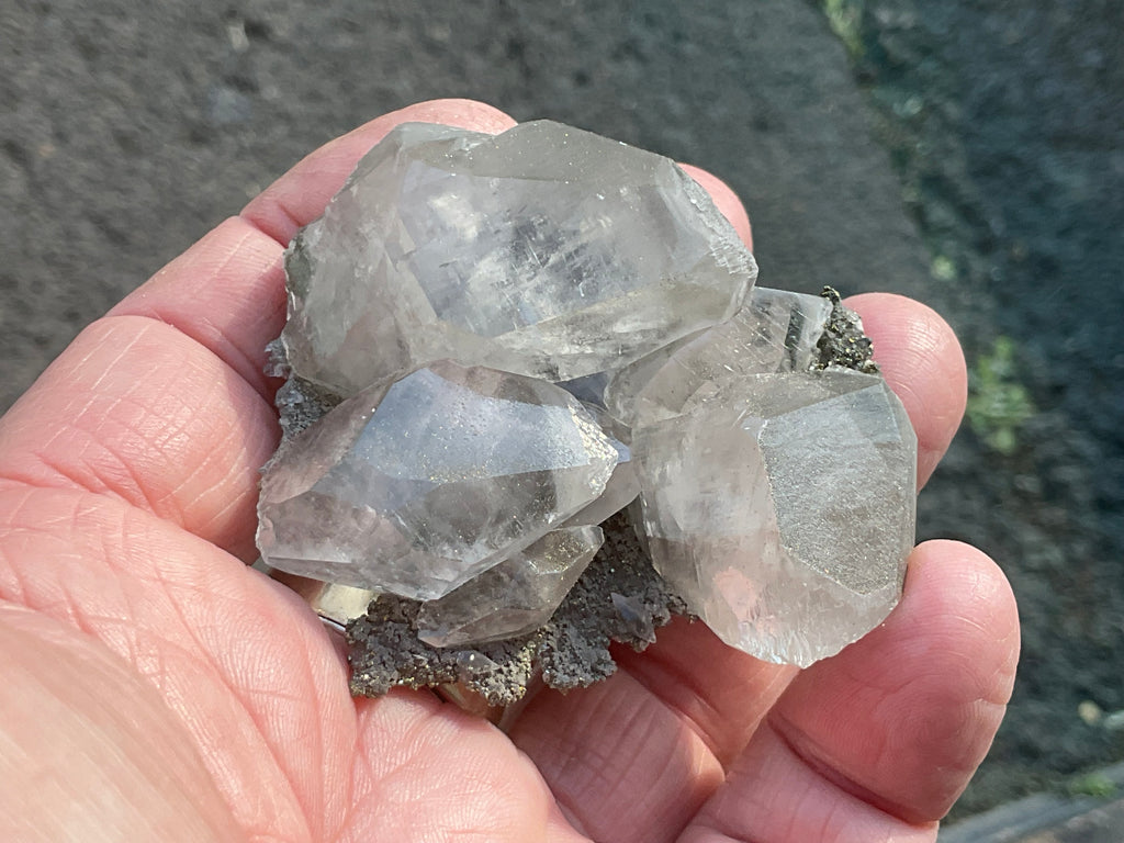70g Large Diamond Calcite on Pyrite/Chalcedony on Druzy Quartz Matrix Speximen 2C from Fujian, China