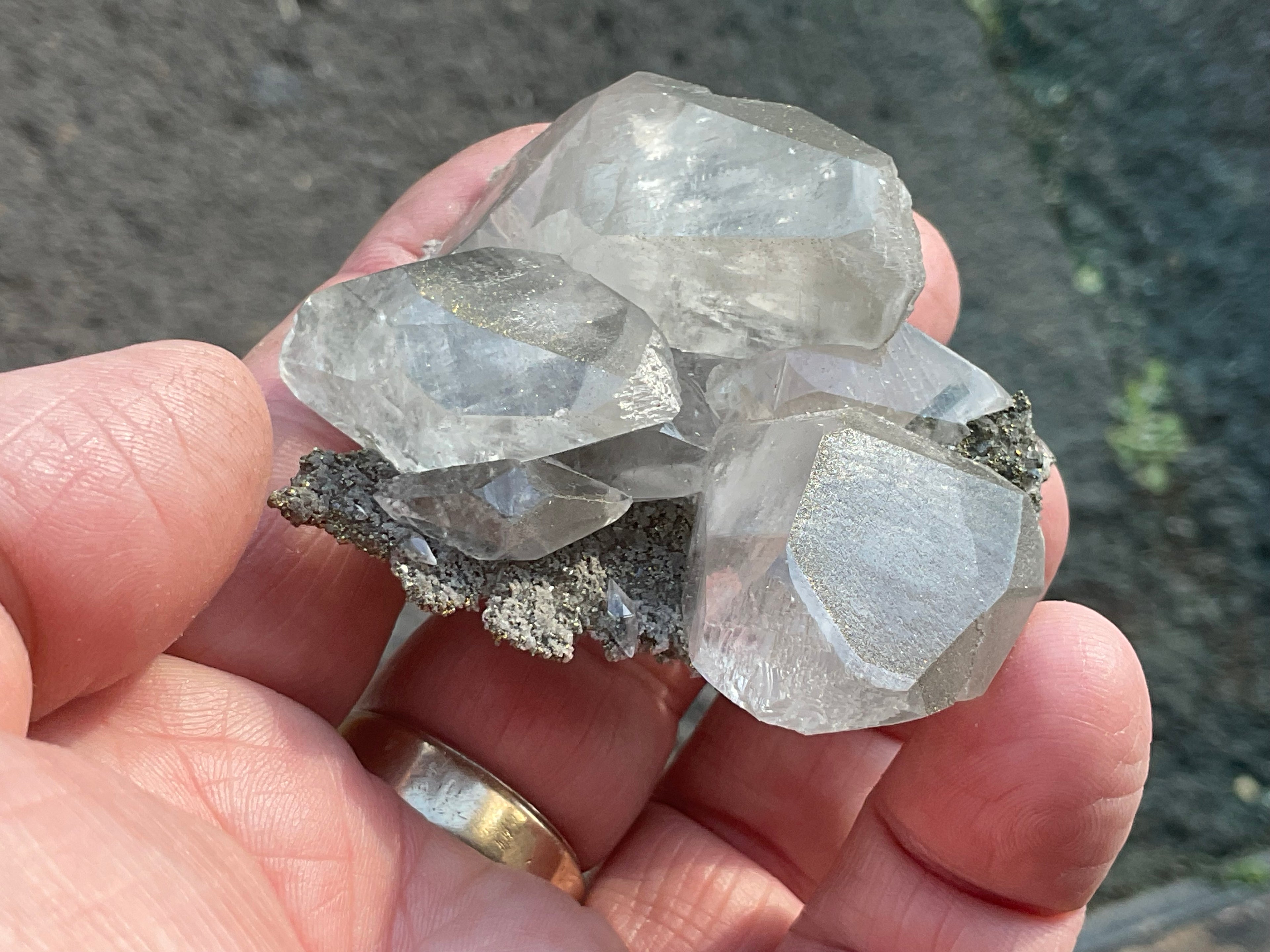 70g Large Diamond Calcite on Pyrite/Chalcedony on Druzy Quartz Matrix Speximen 2C from Fujian, China