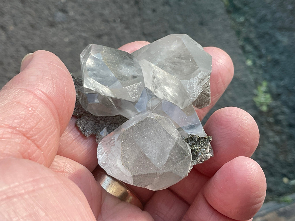 70g Large Diamond Calcite on Pyrite/Chalcedony on Druzy Quartz Matrix Speximen 2C from Fujian, China