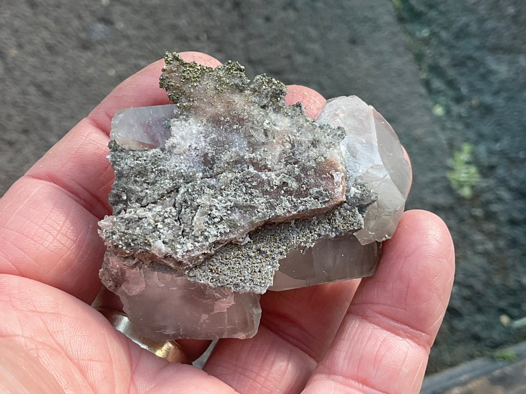 70g Large Diamond Calcite on Pyrite/Chalcedony on Druzy Quartz Matrix Speximen 2C from Fujian, China