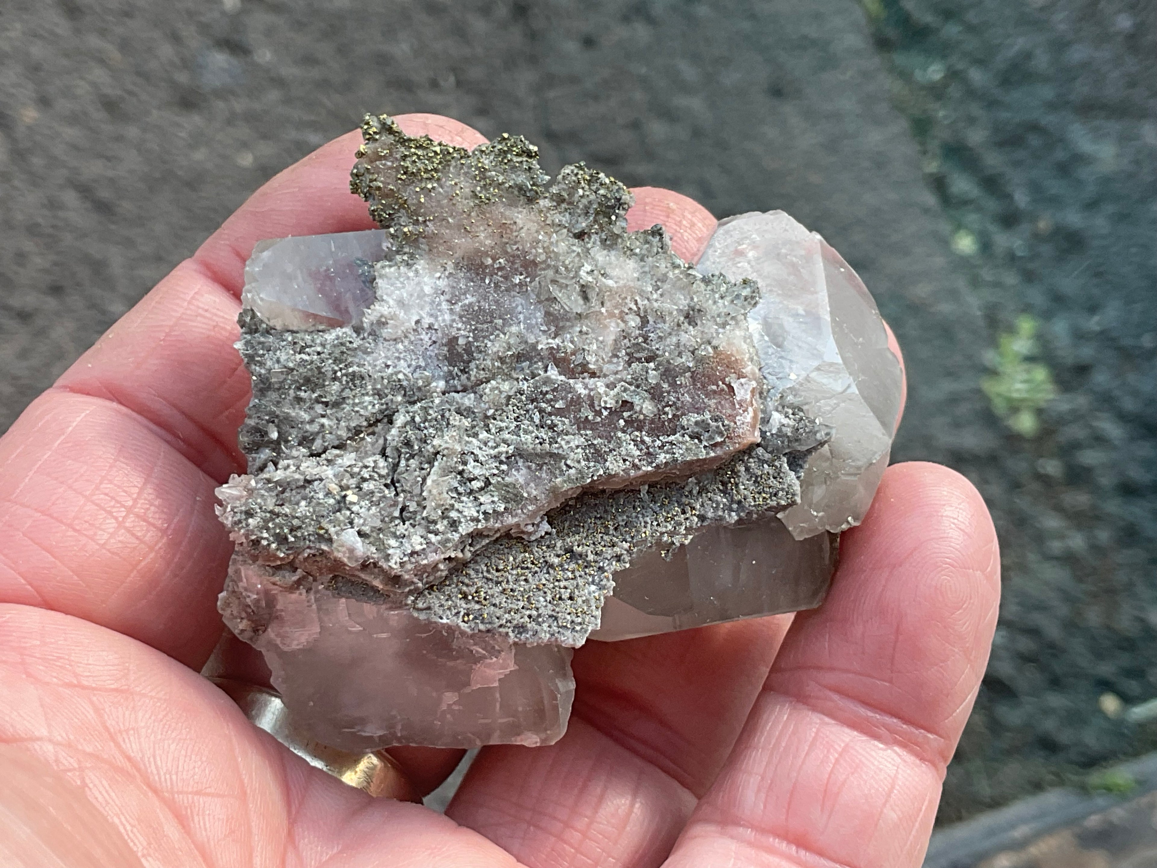 70g Large Diamond Calcite on Pyrite/Chalcedony on Druzy Quartz Matrix Speximen 2C from Fujian, China