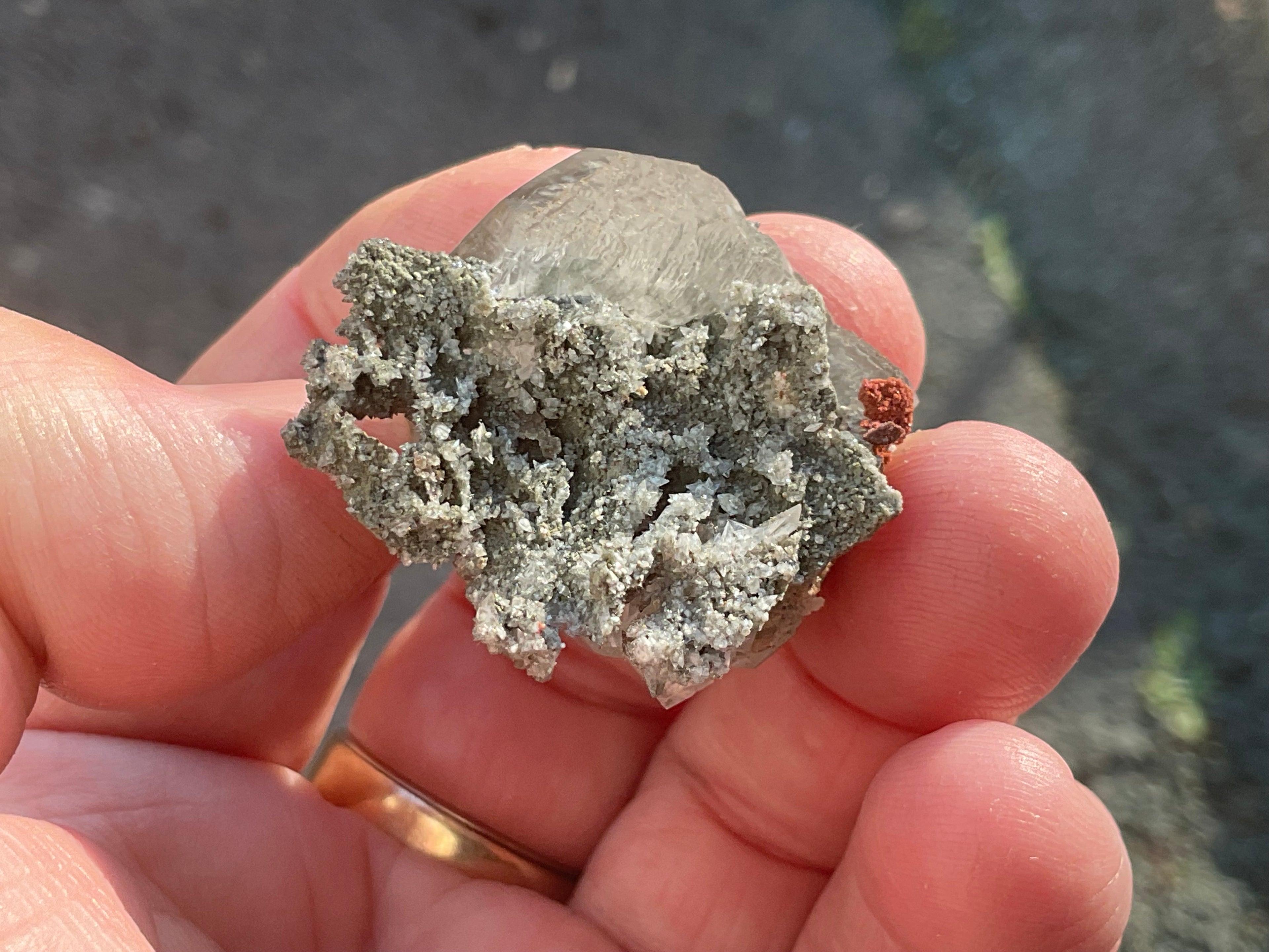 30g Large Diamond Calcite on Pyrite/Chalcedony on Druzy Quartz Matrix Specimen 1A from Fujian, China