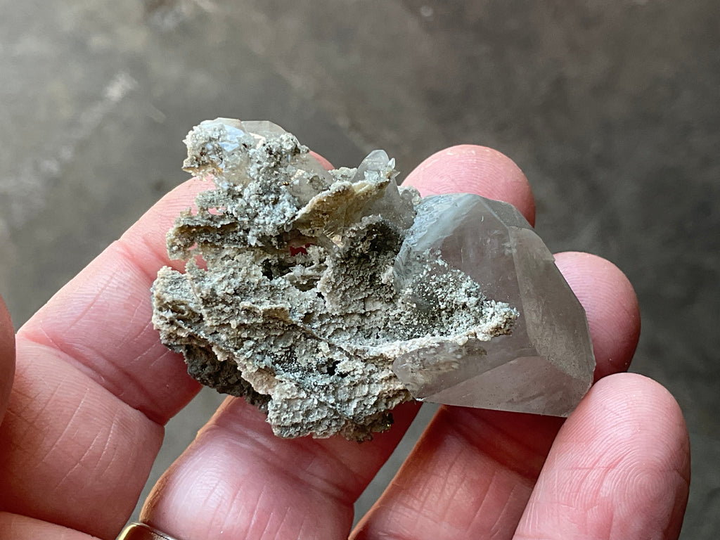24g Large Diamond Calcite on Pyrite/Chalcedony on Druzy Quartz Matrix Specimen 1B from Fujian, China