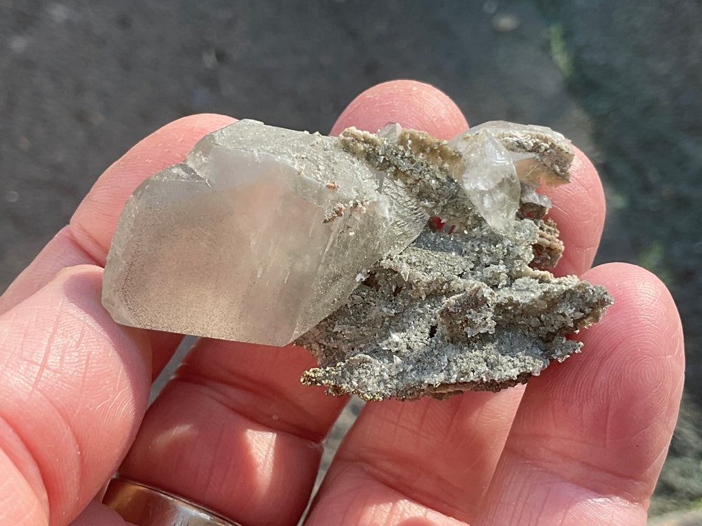 24g Large Diamond Calcite on Pyrite/Chalcedony on Druzy Quartz Matrix Specimen 1B from Fujian, China