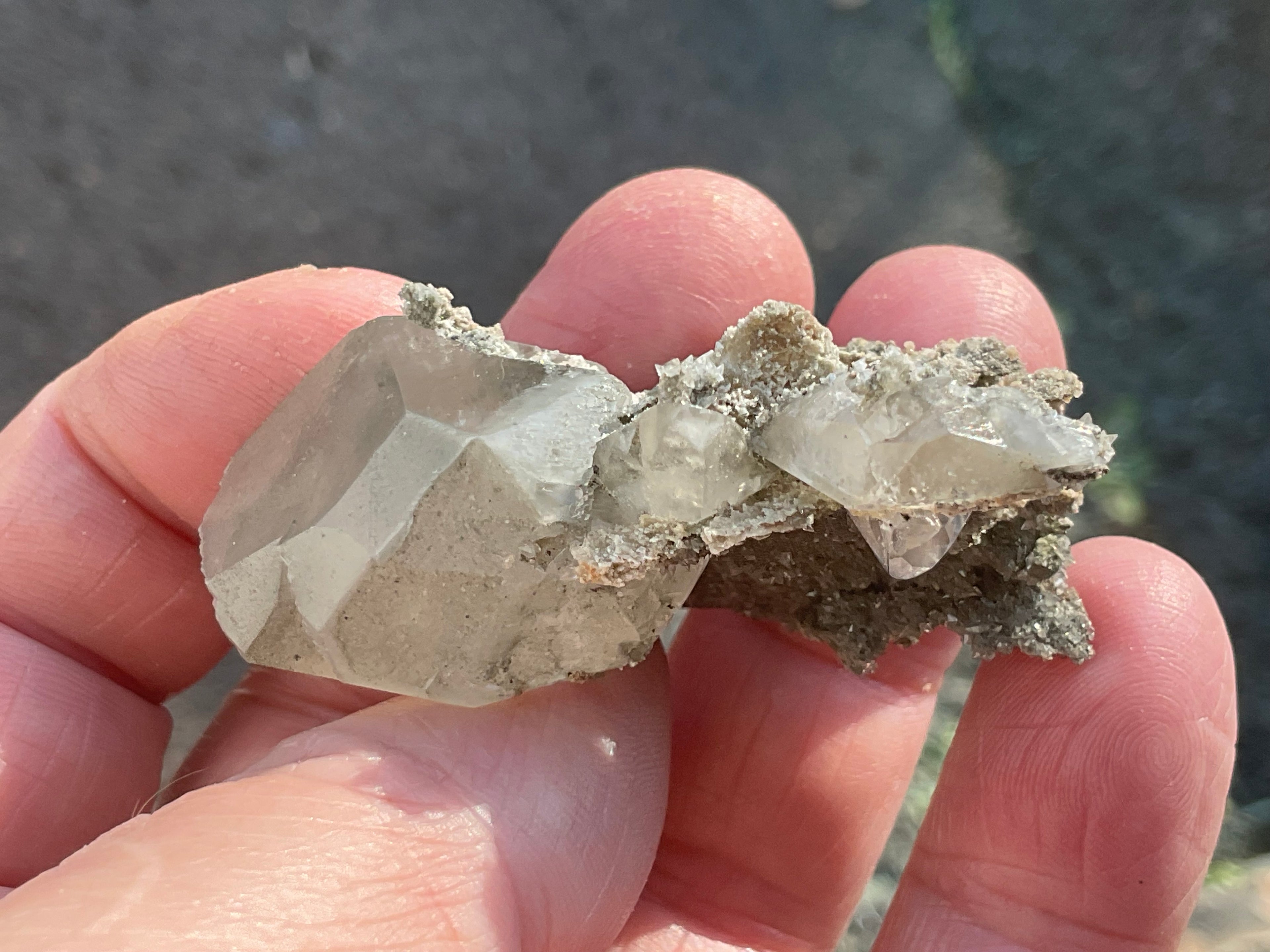24g Large Diamond Calcite on Pyrite/Chalcedony on Druzy Quartz Matrix Specimen 1B from Fujian, China