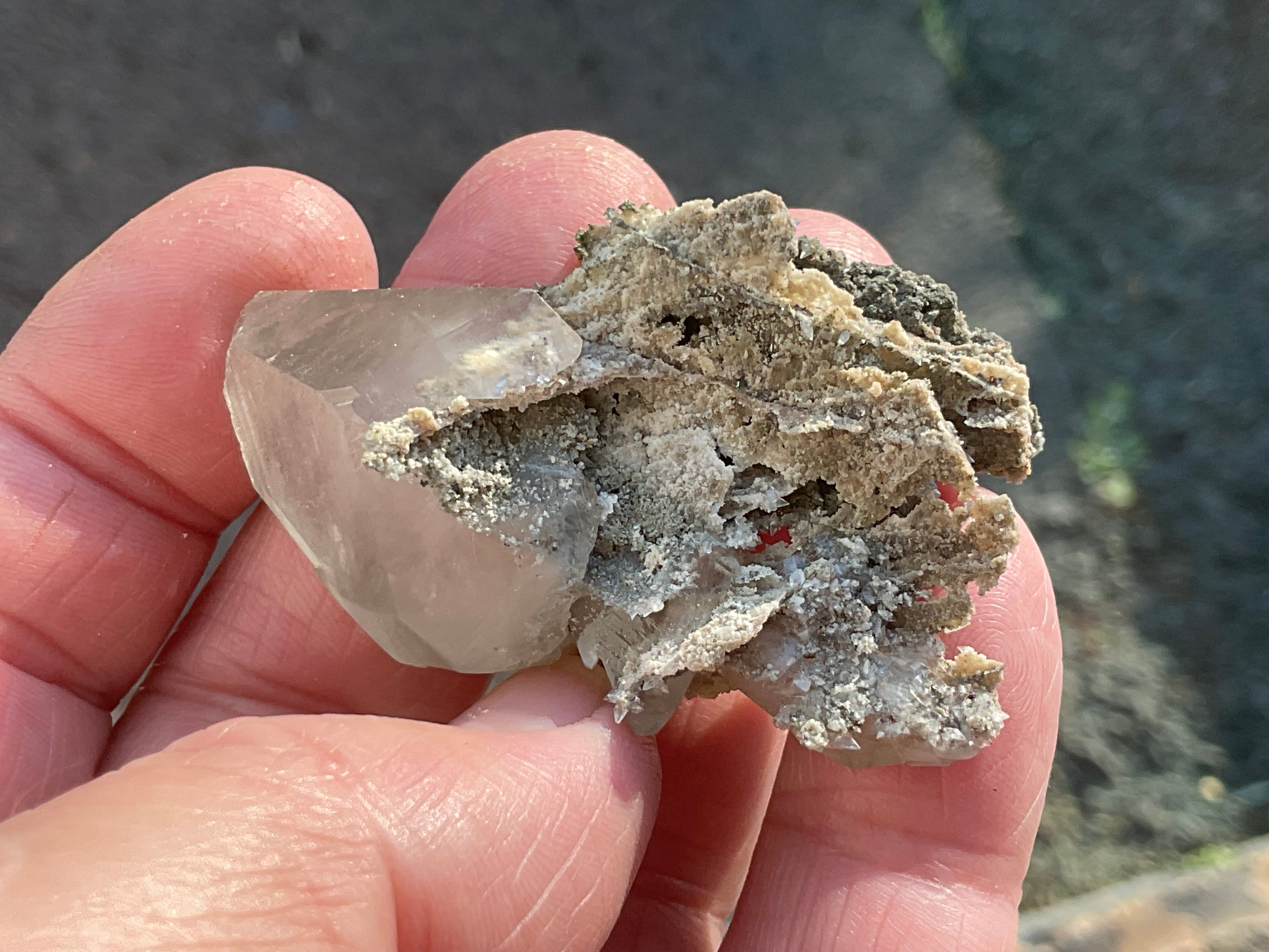 24g Large Diamond Calcite on Pyrite/Chalcedony on Druzy Quartz Matrix Specimen 1B from Fujian, China