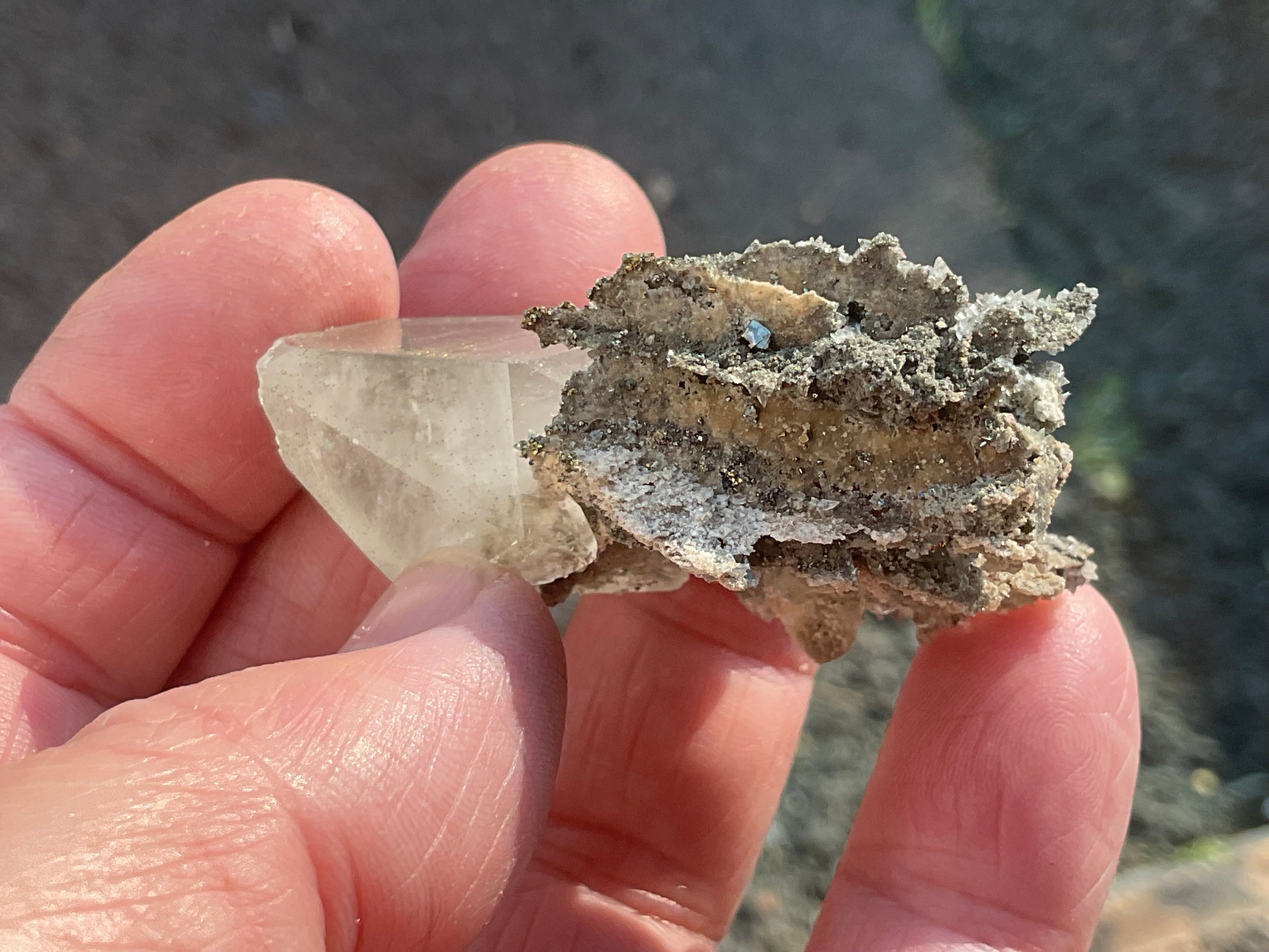 24g Large Diamond Calcite on Pyrite/Chalcedony on Druzy Quartz Matrix Specimen 1B from Fujian, China