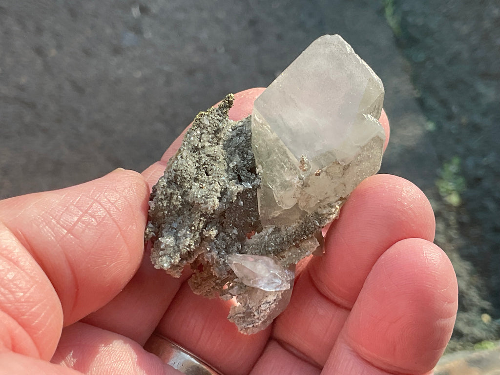 24g Large Diamond Calcite on Pyrite/Chalcedony on Druzy Quartz Matrix Specimen 1B from Fujian, China