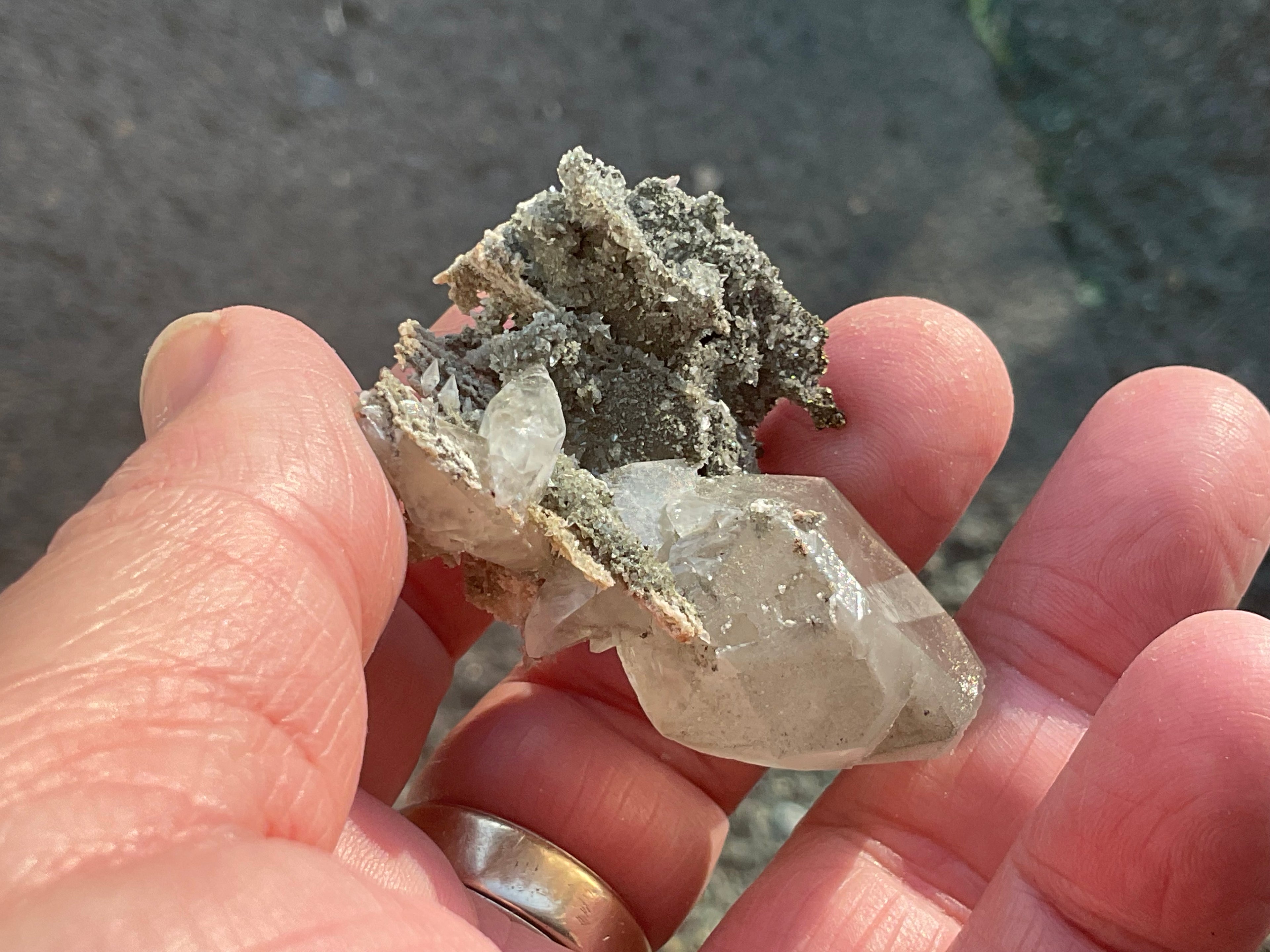 24g Large Diamond Calcite on Pyrite/Chalcedony on Druzy Quartz Matrix Specimen 1B from Fujian, China