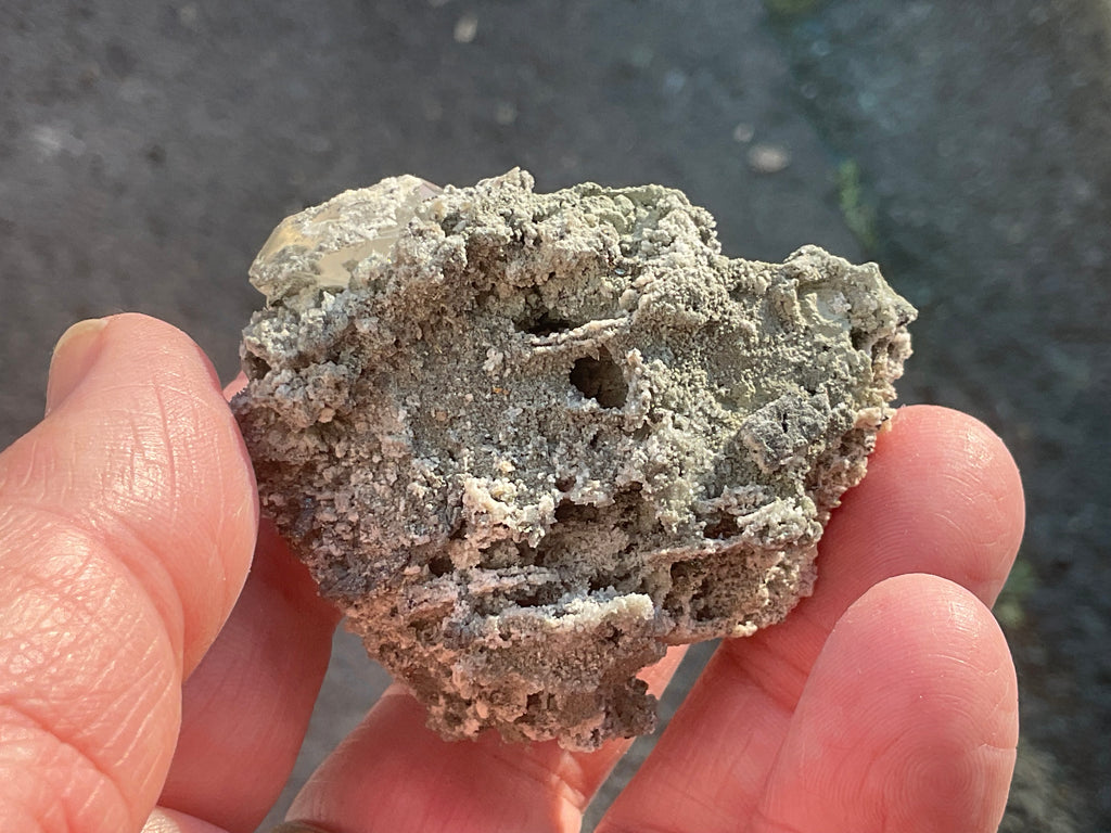 40g Large Dog Tooth Calcite on Pyrite/Chalcedony on Druzy Quartz Matrix Specimen 1C