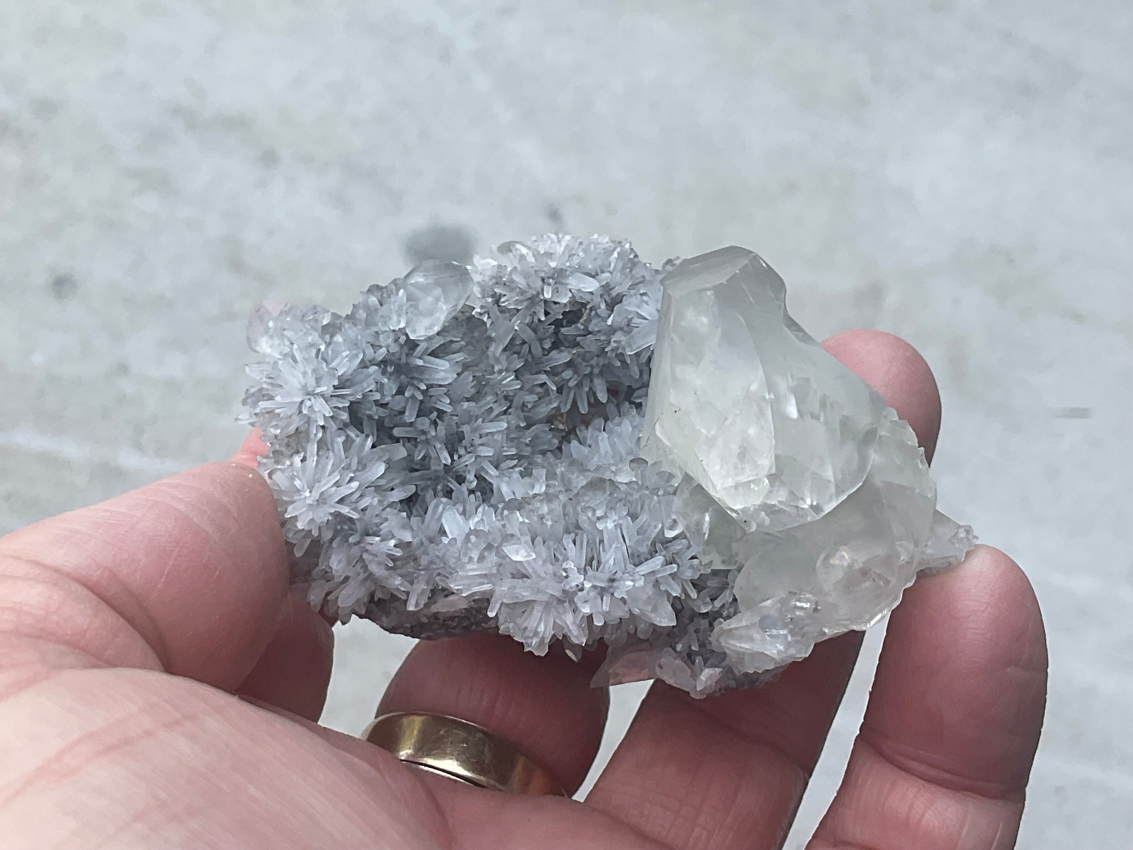 116g Large Diamond Calcite on Needle Quartz from Fujian, China A