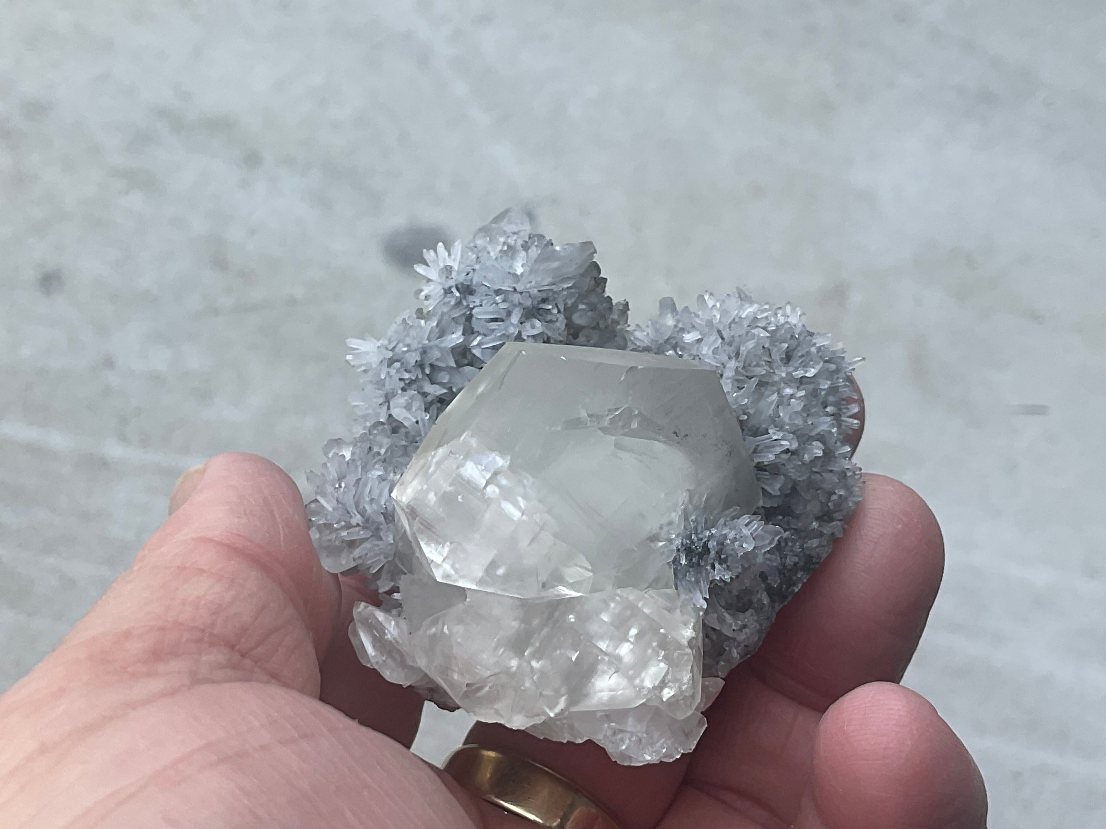 116g Large Diamond Calcite on Needle Quartz from Fujian, China A