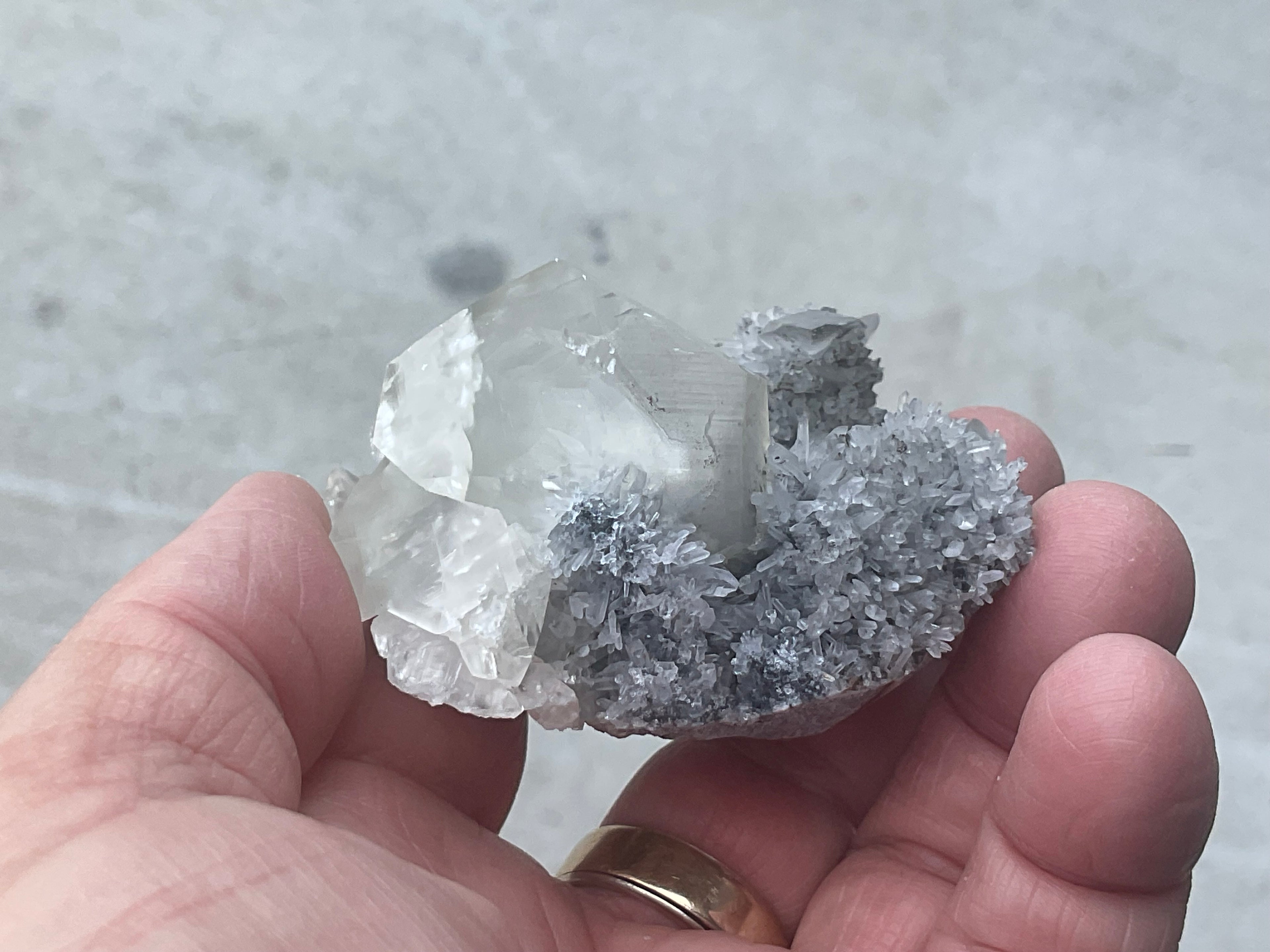 116g Large Diamond Calcite on Needle Quartz from Fujian, China A