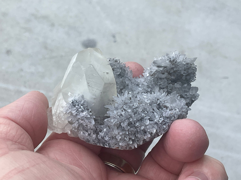 116g Large Diamond Calcite on Needle Quartz from Fujian, China A