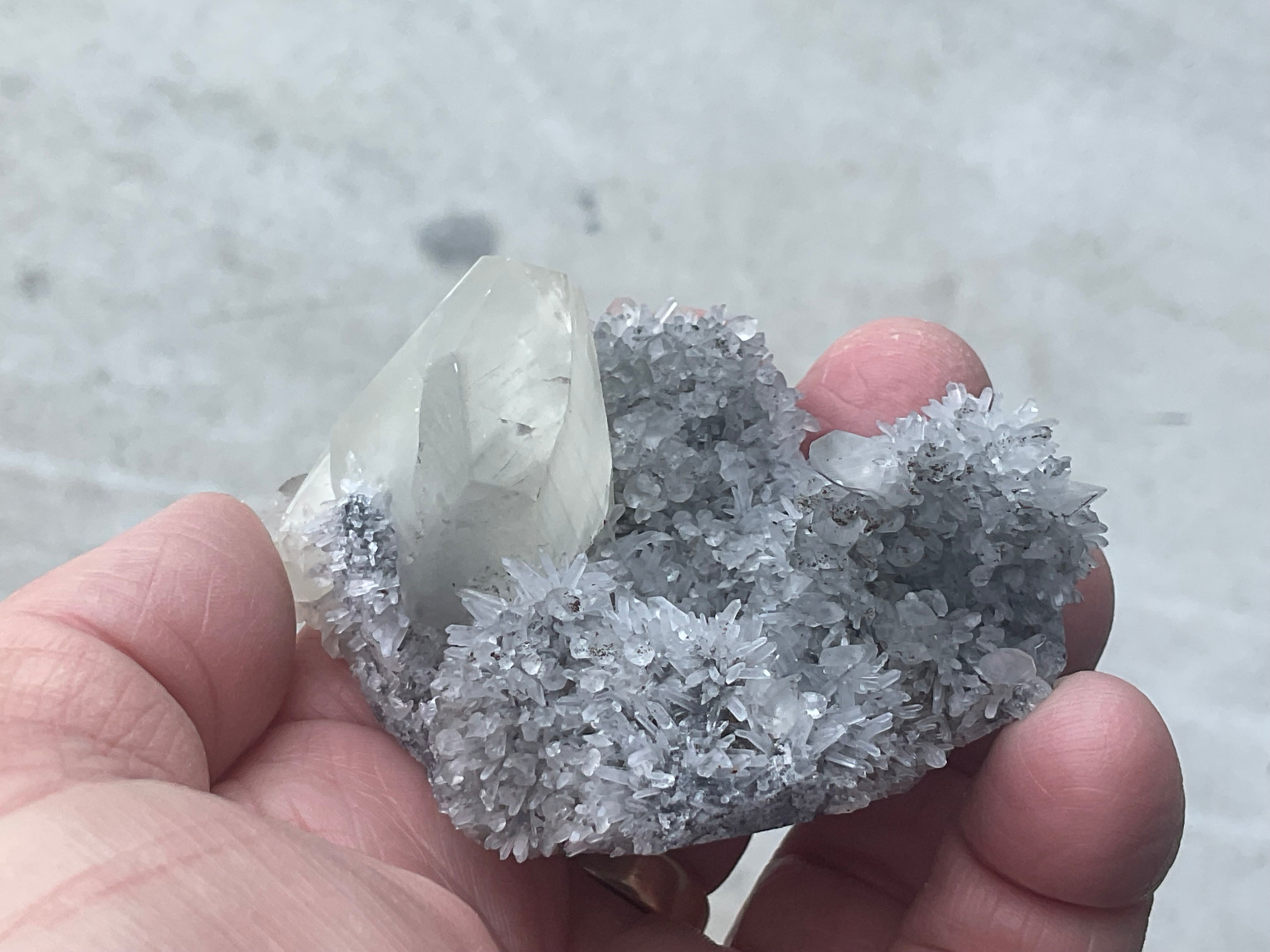 116g Large Diamond Calcite on Needle Quartz from Fujian, China A