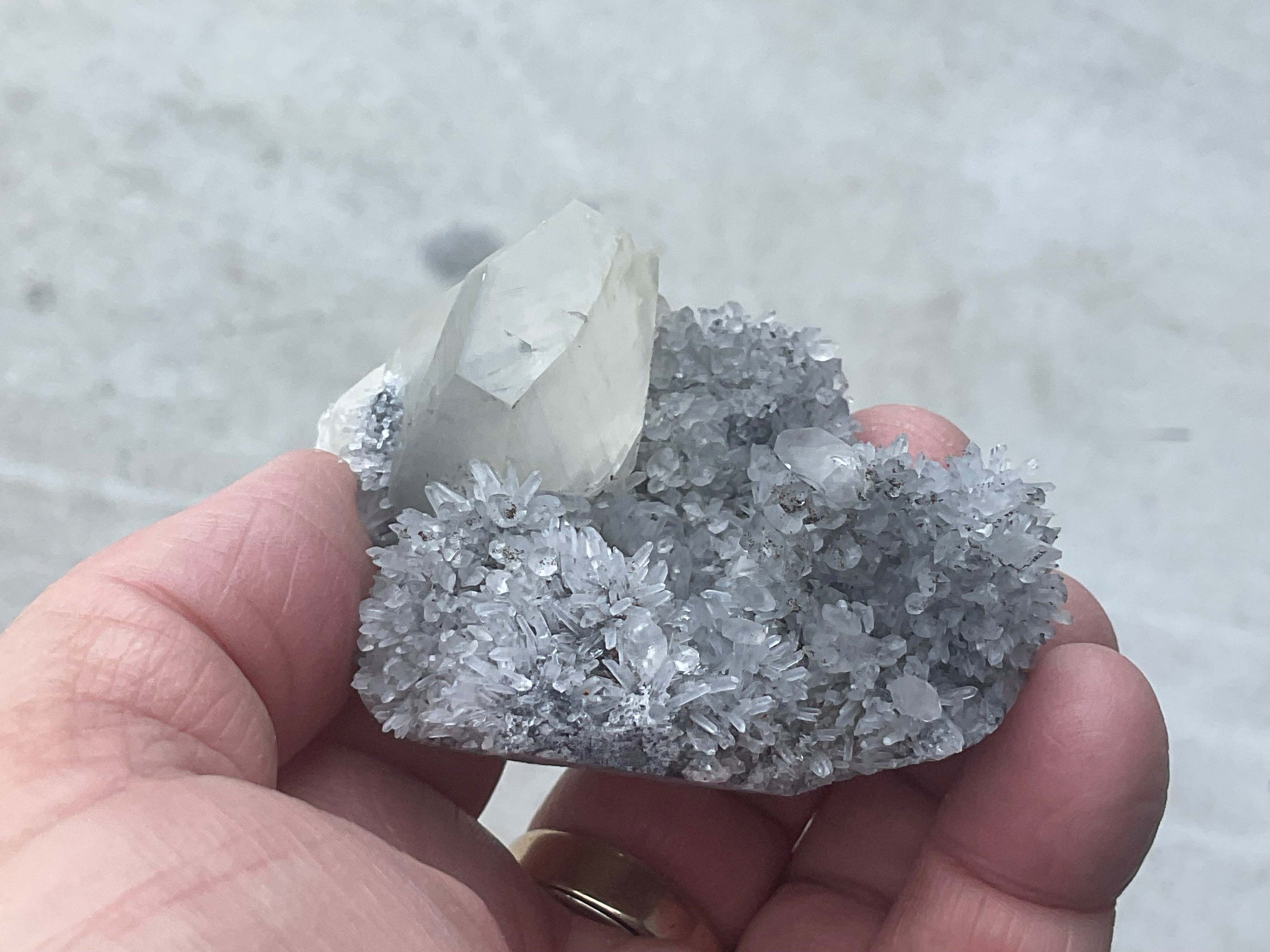 116g Large Diamond Calcite on Needle Quartz from Fujian, China A