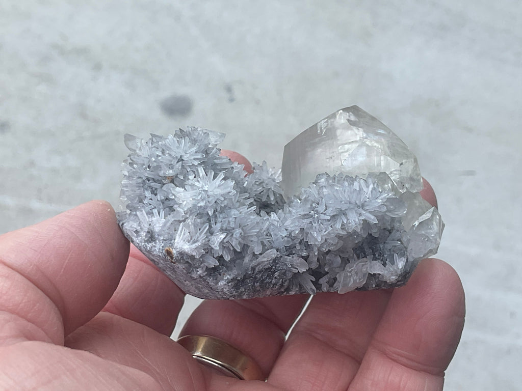 116g Large Diamond Calcite on Needle Quartz from Fujian, China A