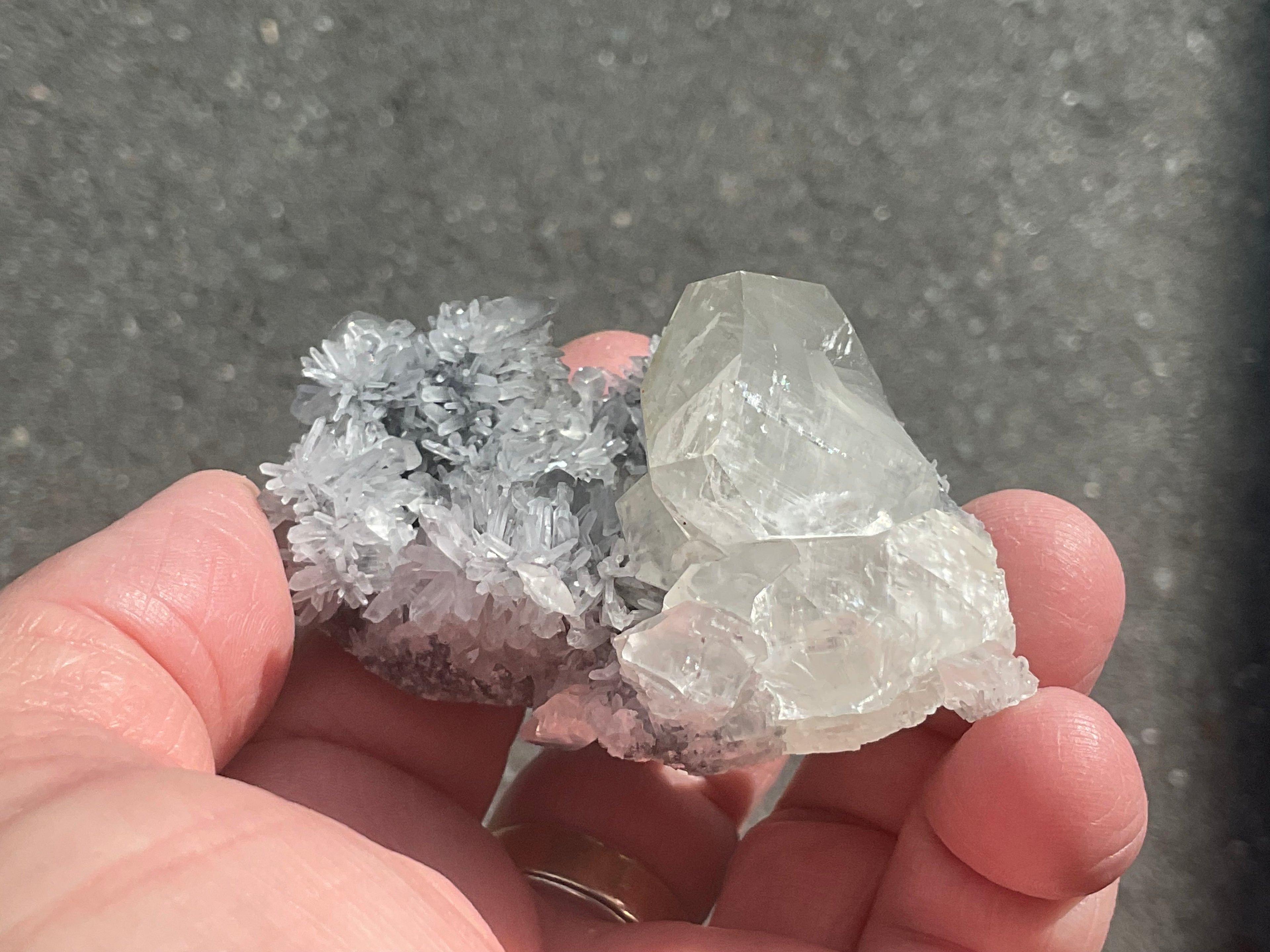 116g Large Diamond Calcite on Needle Quartz from Fujian, China A