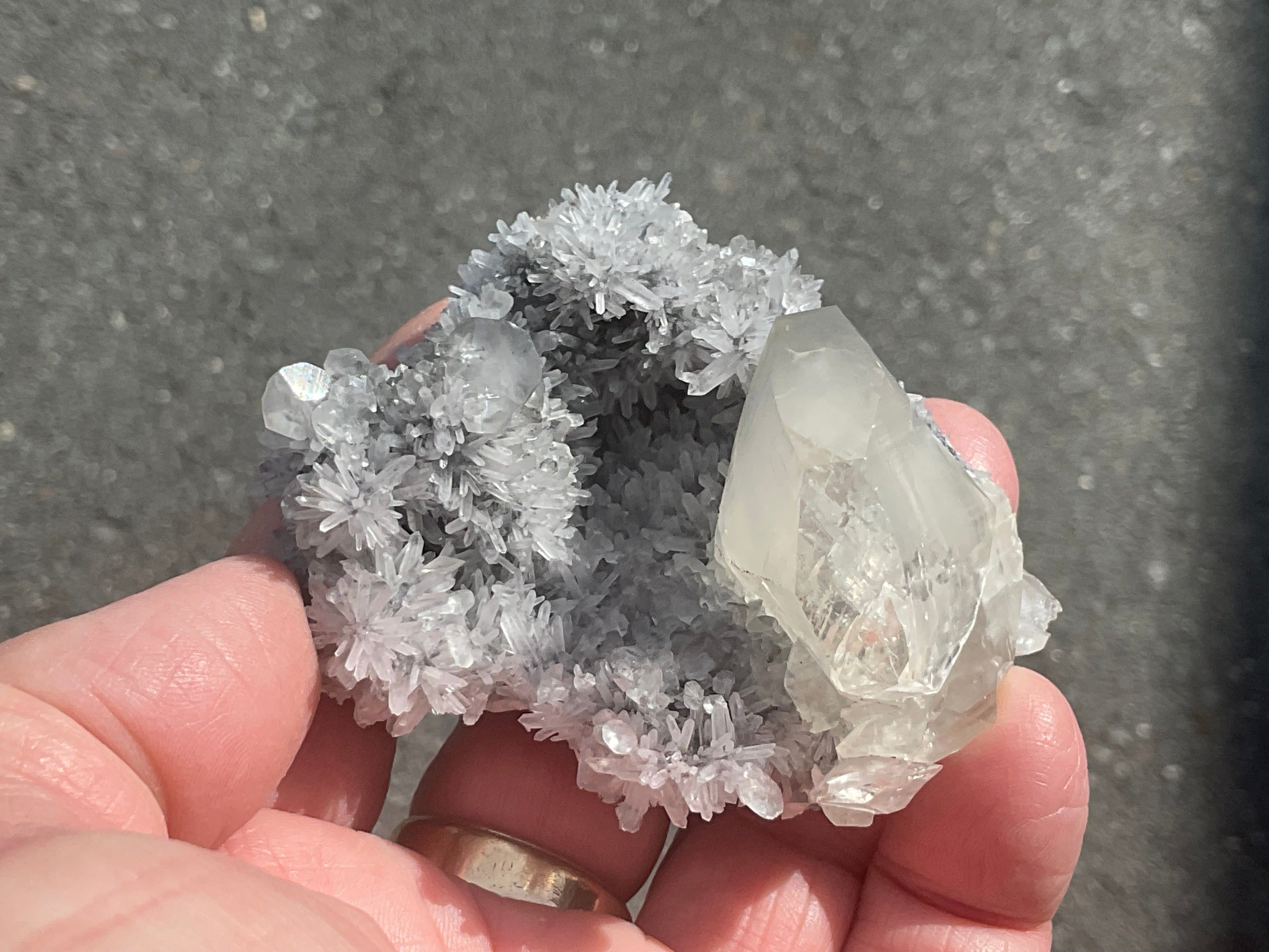 116g Large Diamond Calcite on Needle Quartz from Fujian, China A