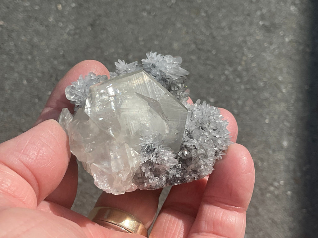 116g Large Diamond Calcite on Needle Quartz from Fujian, China A