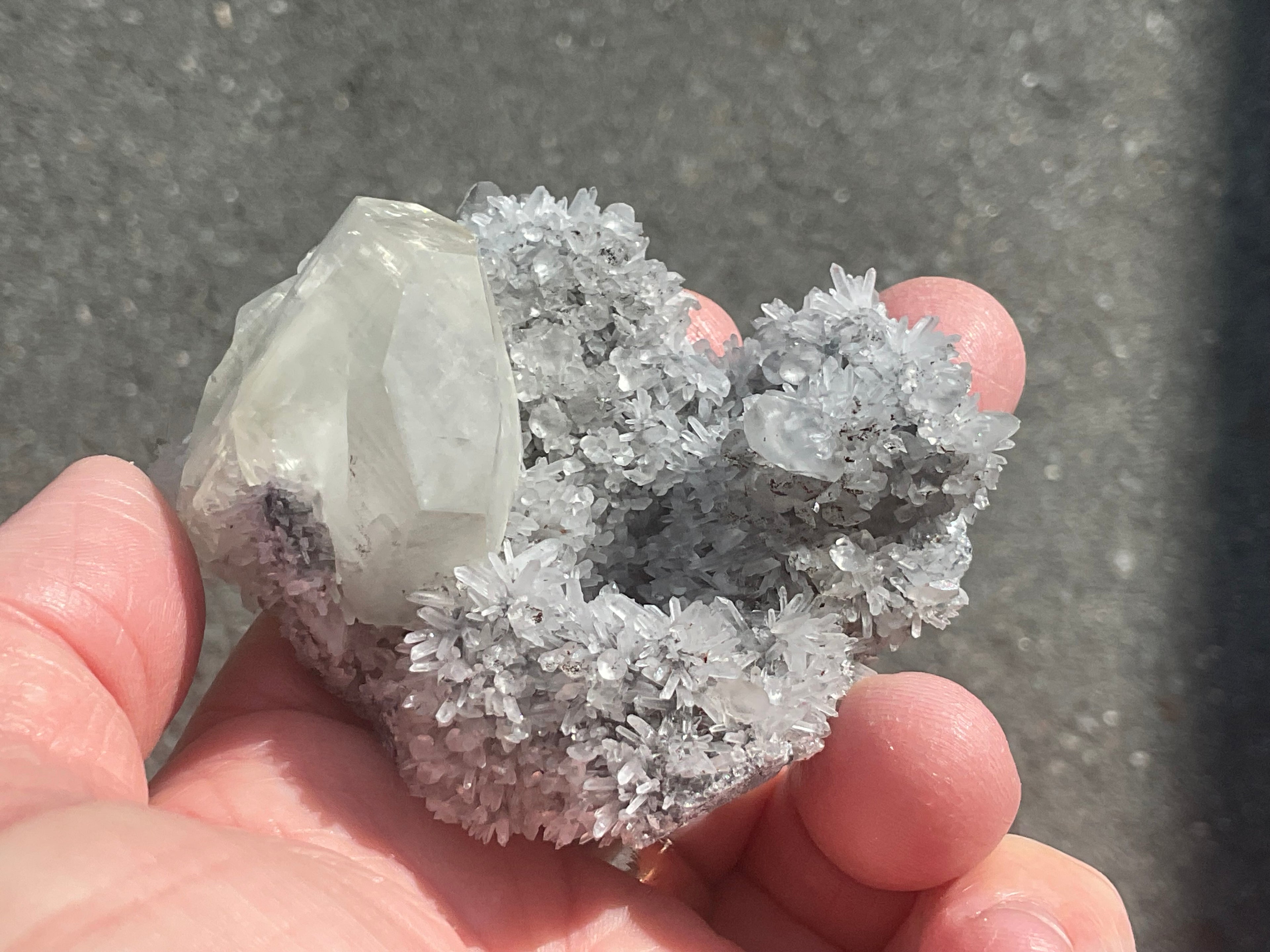 116g Large Diamond Calcite on Needle Quartz from Fujian, China A