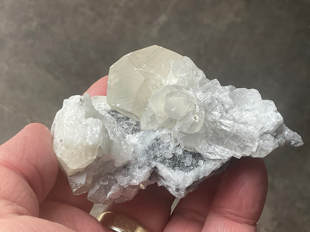 143g Large Diamond Calcite on Quartz Specimen 2A from Fujian, China