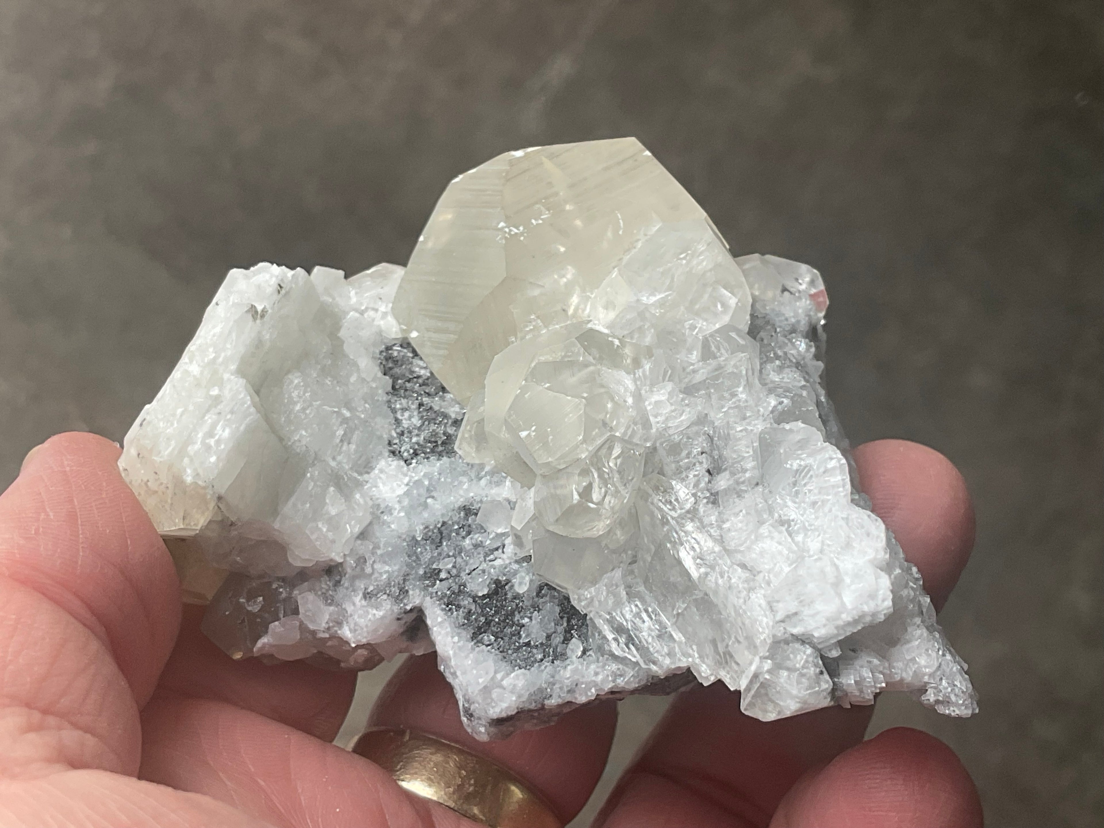 143g Large Diamond Calcite on Quartz Specimen 2A from Fujian, China