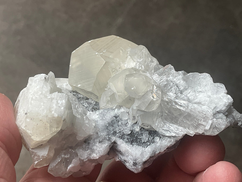 143g Large Diamond Calcite on Quartz Specimen 2A from Fujian, China