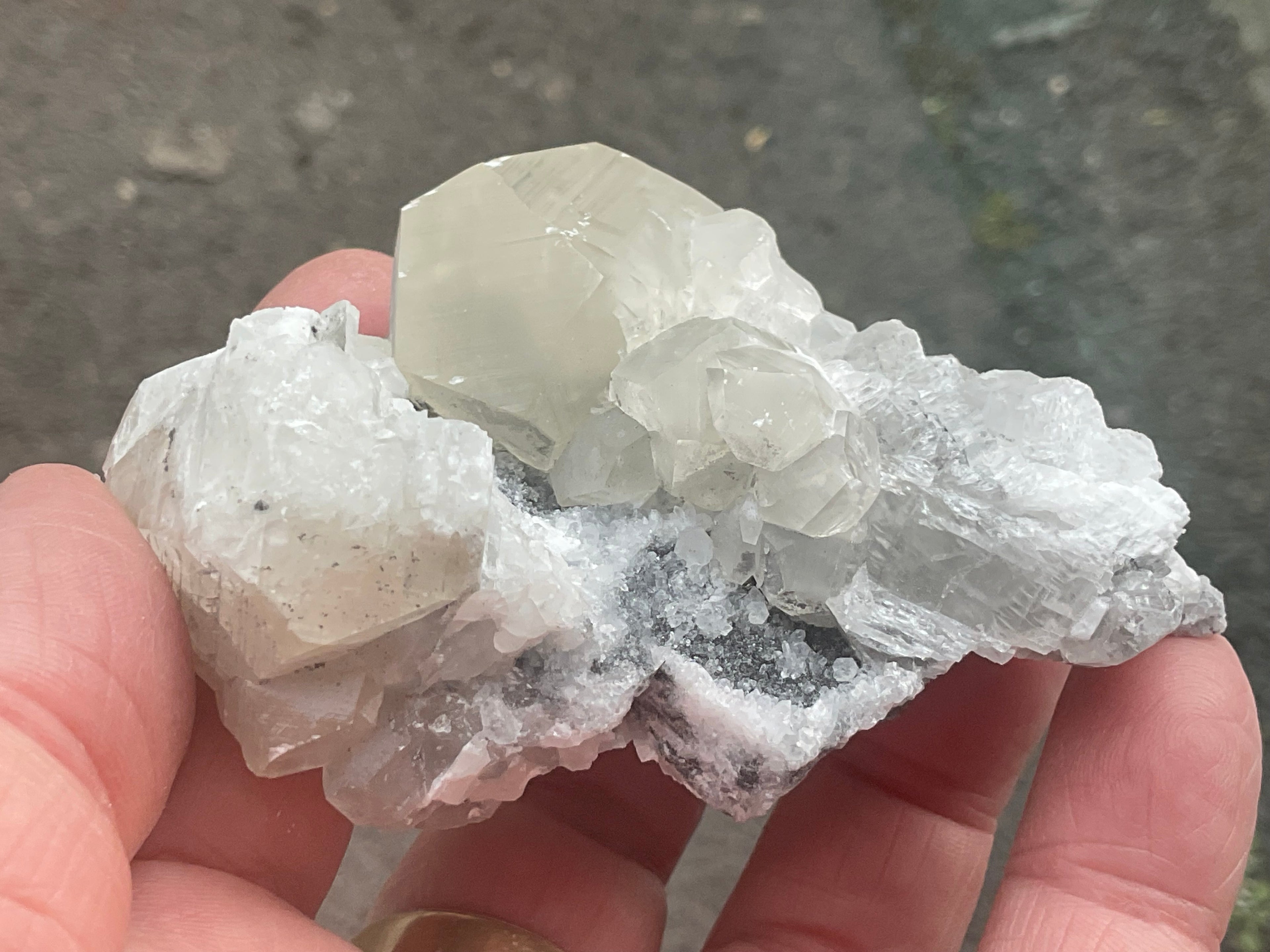 143g Large Diamond Calcite on Quartz Specimen 2A from Fujian, China