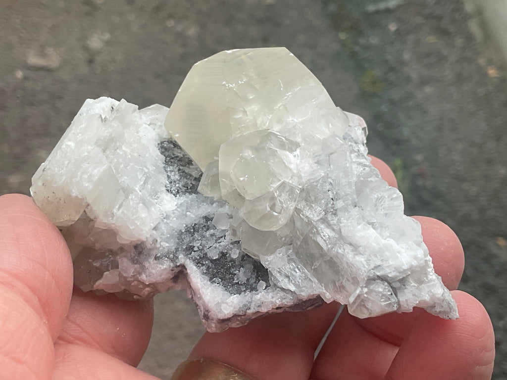 143g Large Diamond Calcite on Quartz Specimen 2A from Fujian, China