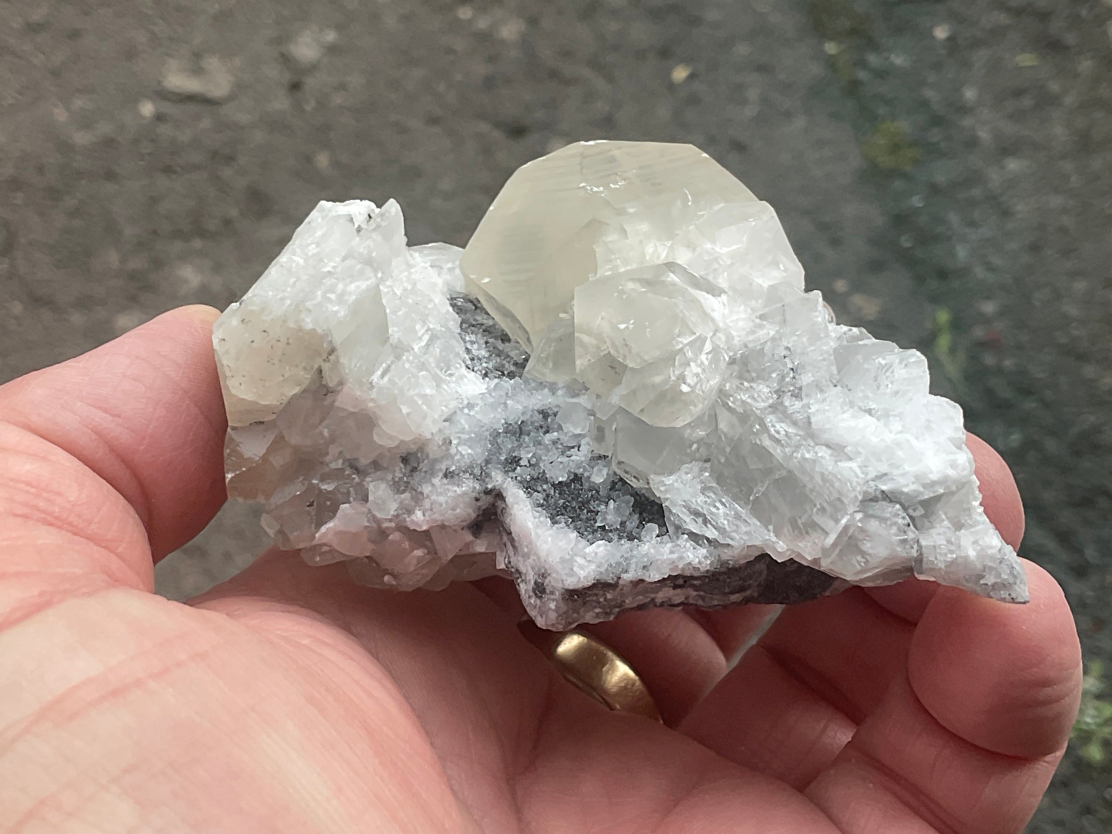 143g Large Diamond Calcite on Quartz Specimen 2A from Fujian, China