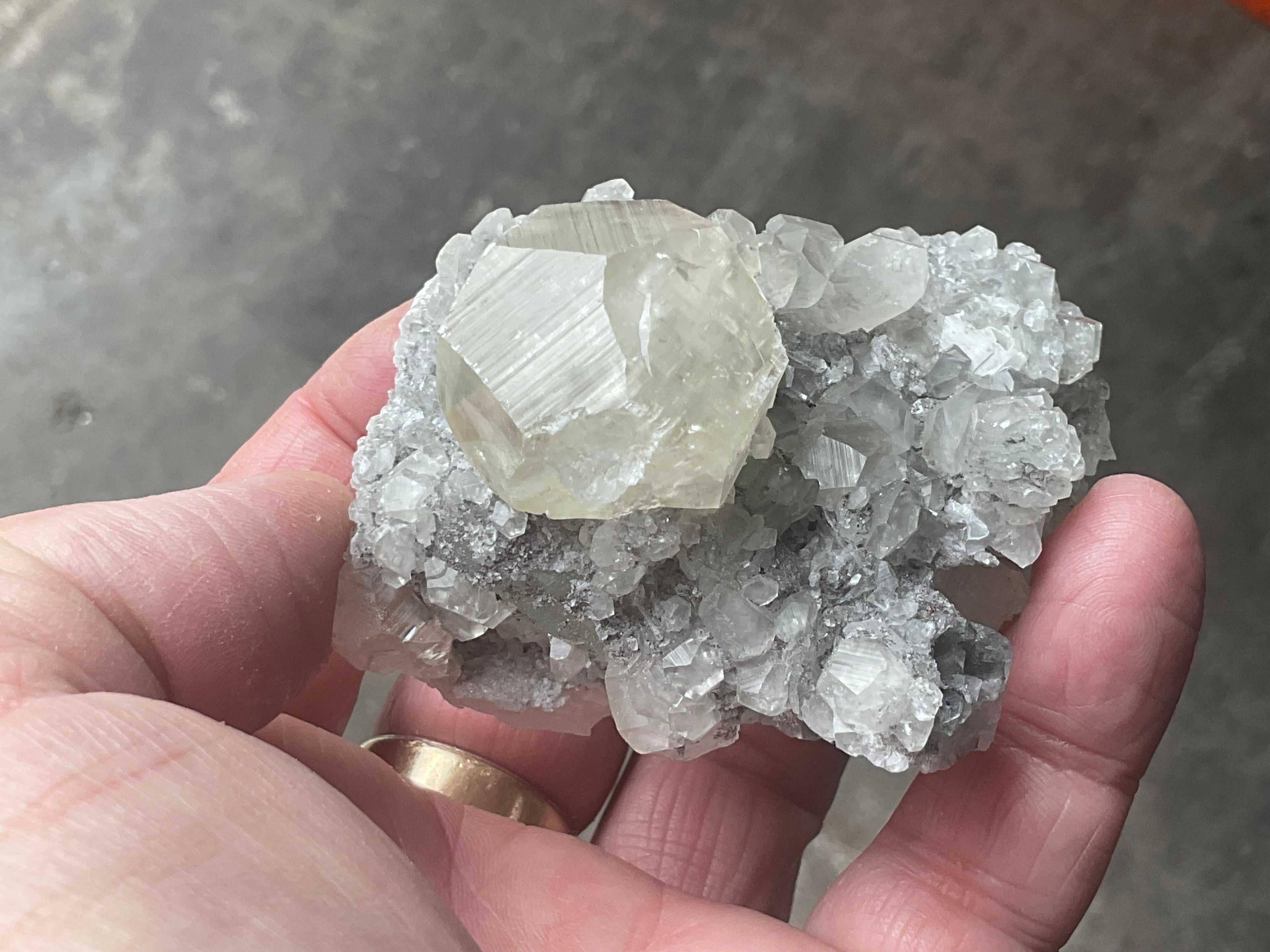 168g Large Diamond Calcite on Quartz Matrix Specimen 2B from Fujian, China
