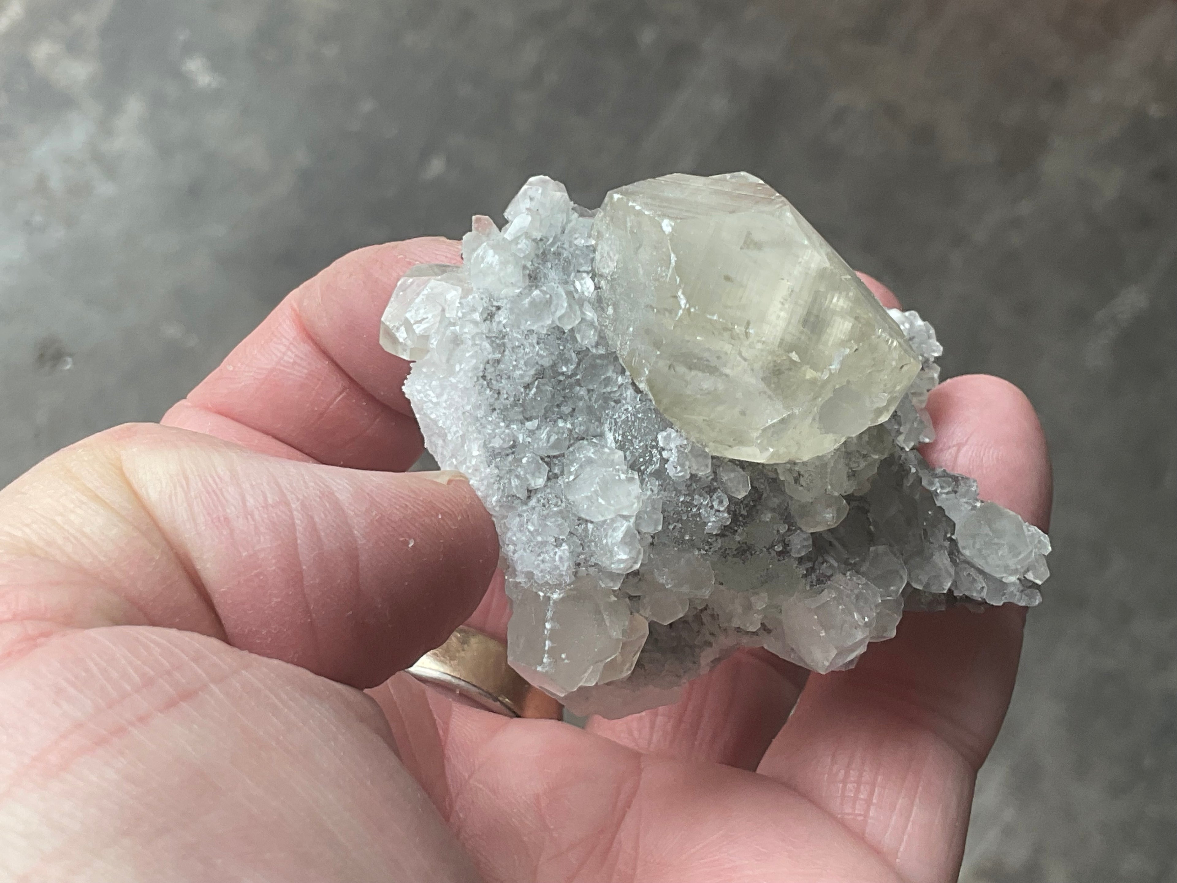 168g Large Diamond Calcite on Quartz Matrix Specimen 2B from Fujian, China