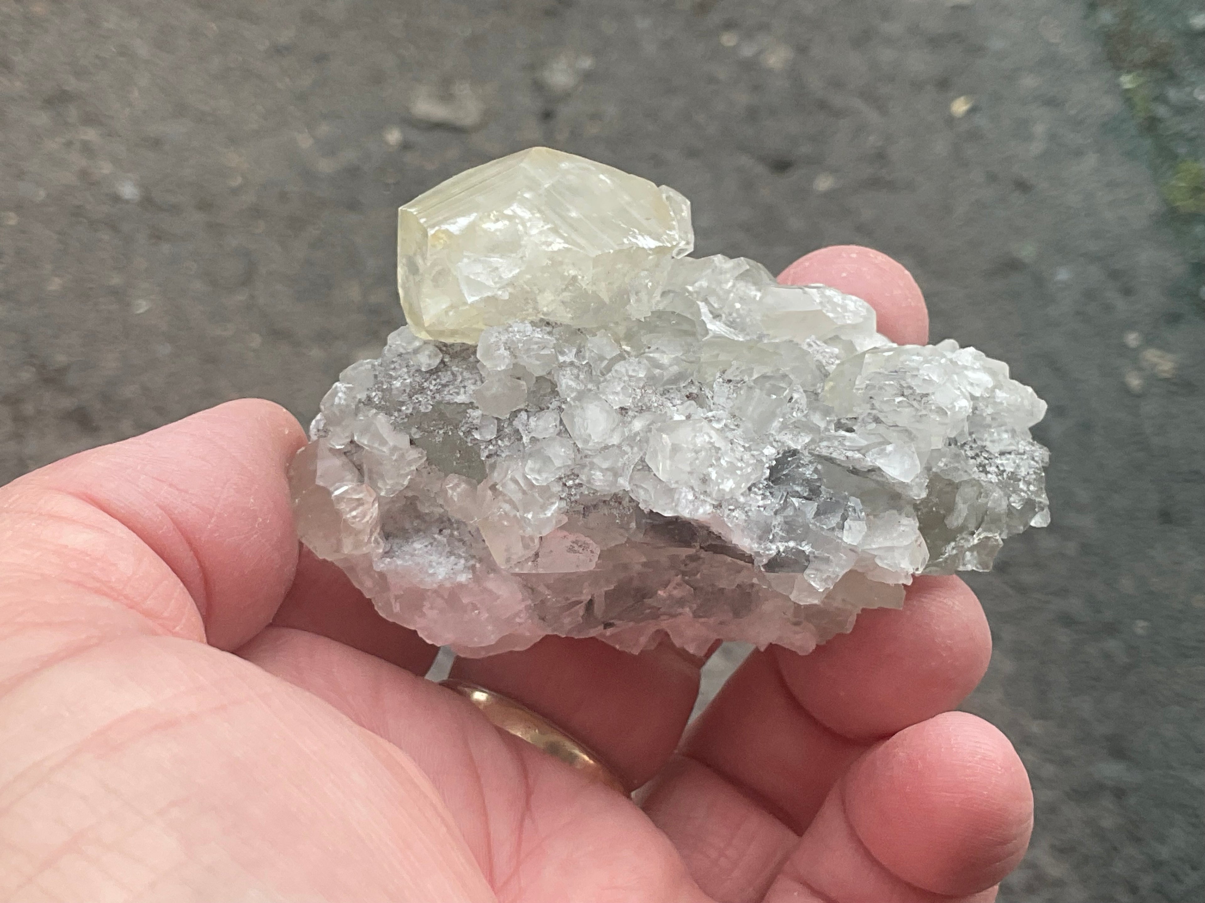 168g Large Diamond Calcite on Quartz Matrix Specimen 2B from Fujian, China